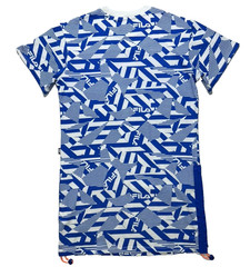Fila Men’s Graphic T-Shirt Blue White All Over Print Logo Short Sleeve Size S