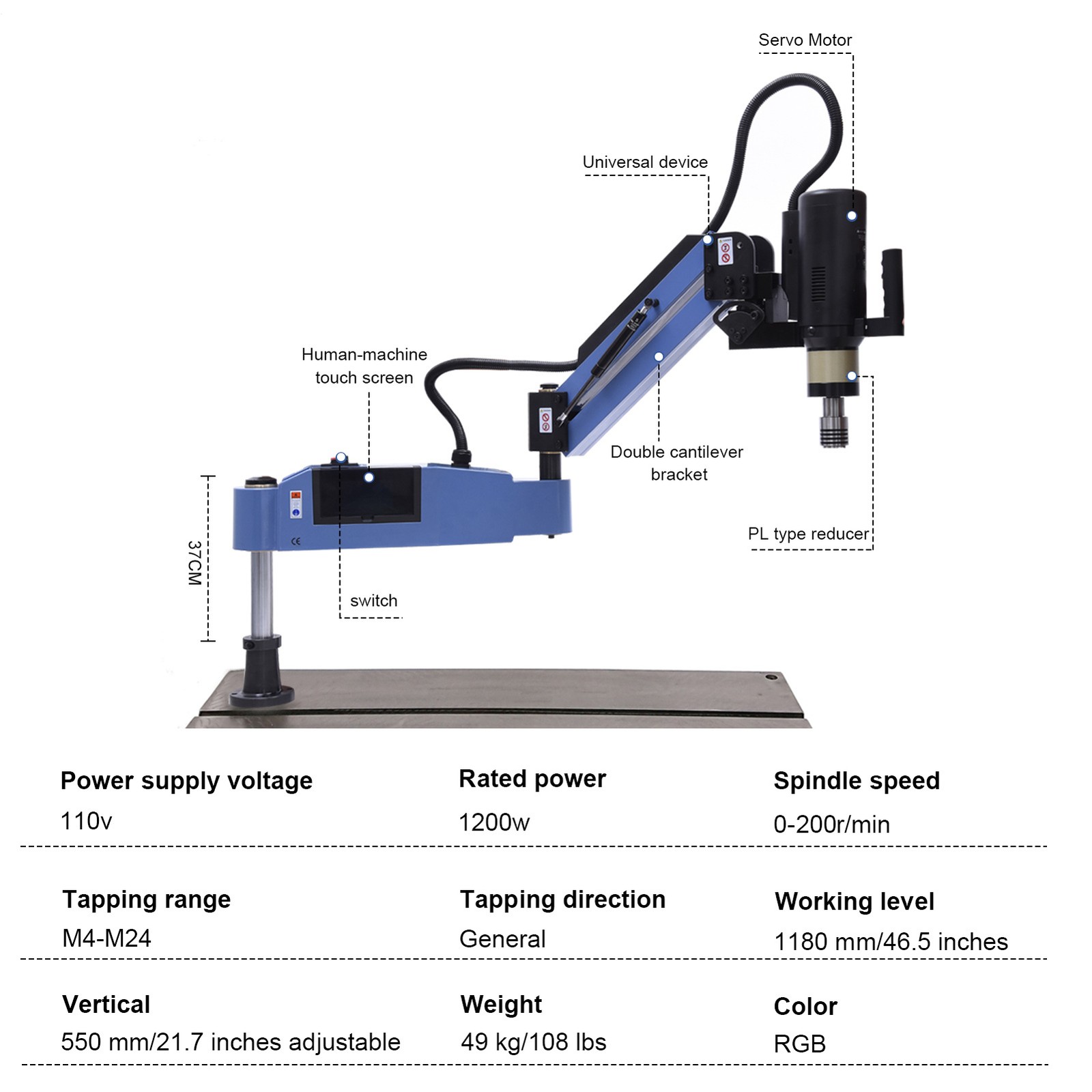M4-M24 Universal Electric Tapping Machine 360° Flexible Arm With Collets New—