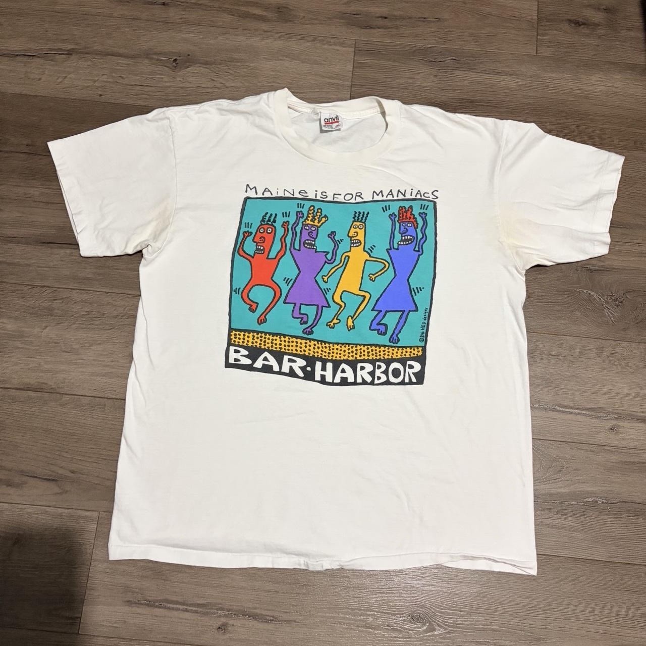 VINTAGE 90s MAINE IS FOR MANIACS Keith Herring parody abstract art Tshirt XL gallery