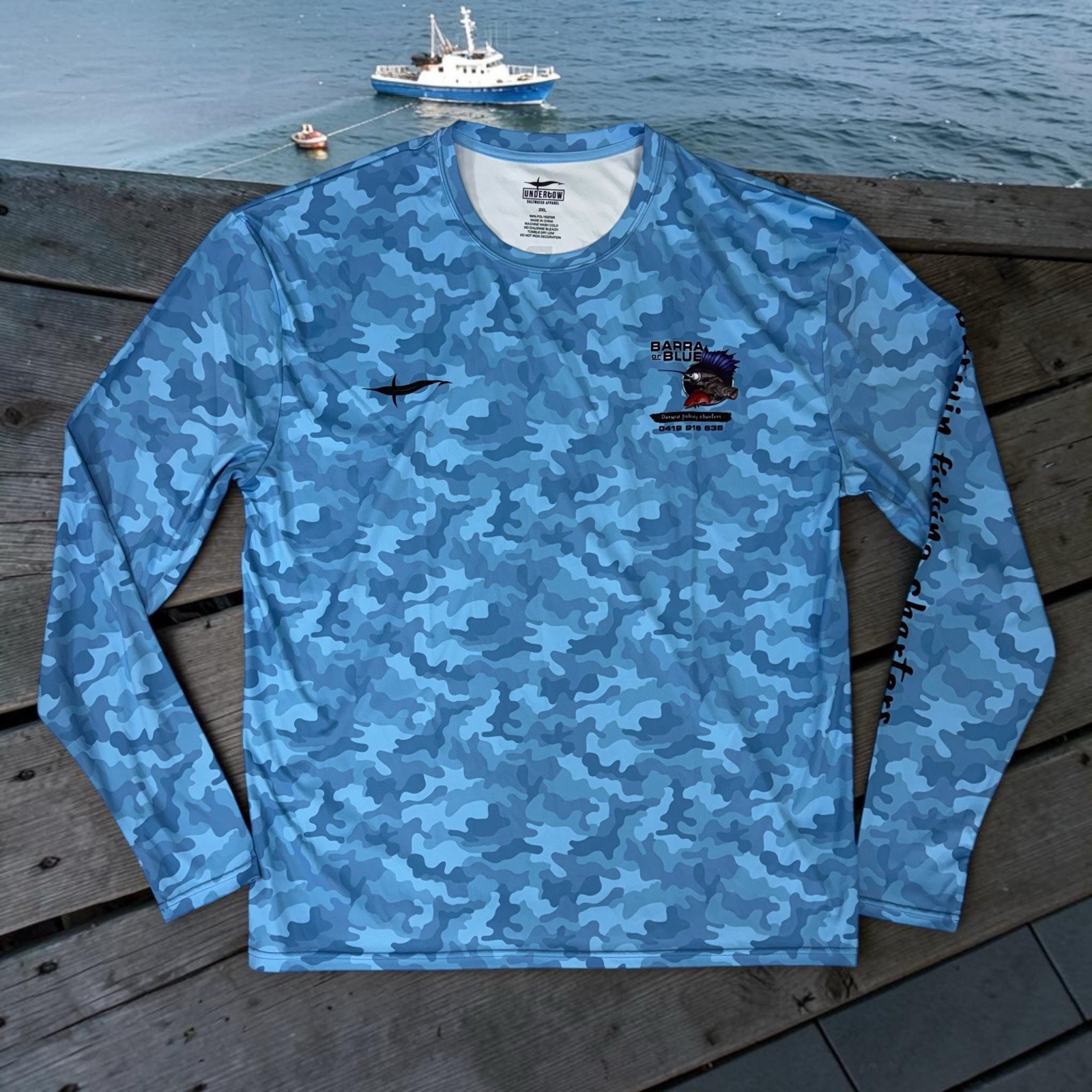 Undertow Saltwater Apparel Mens 2XL Blue Fishing Shirt Stretch UV Sun Shirt
