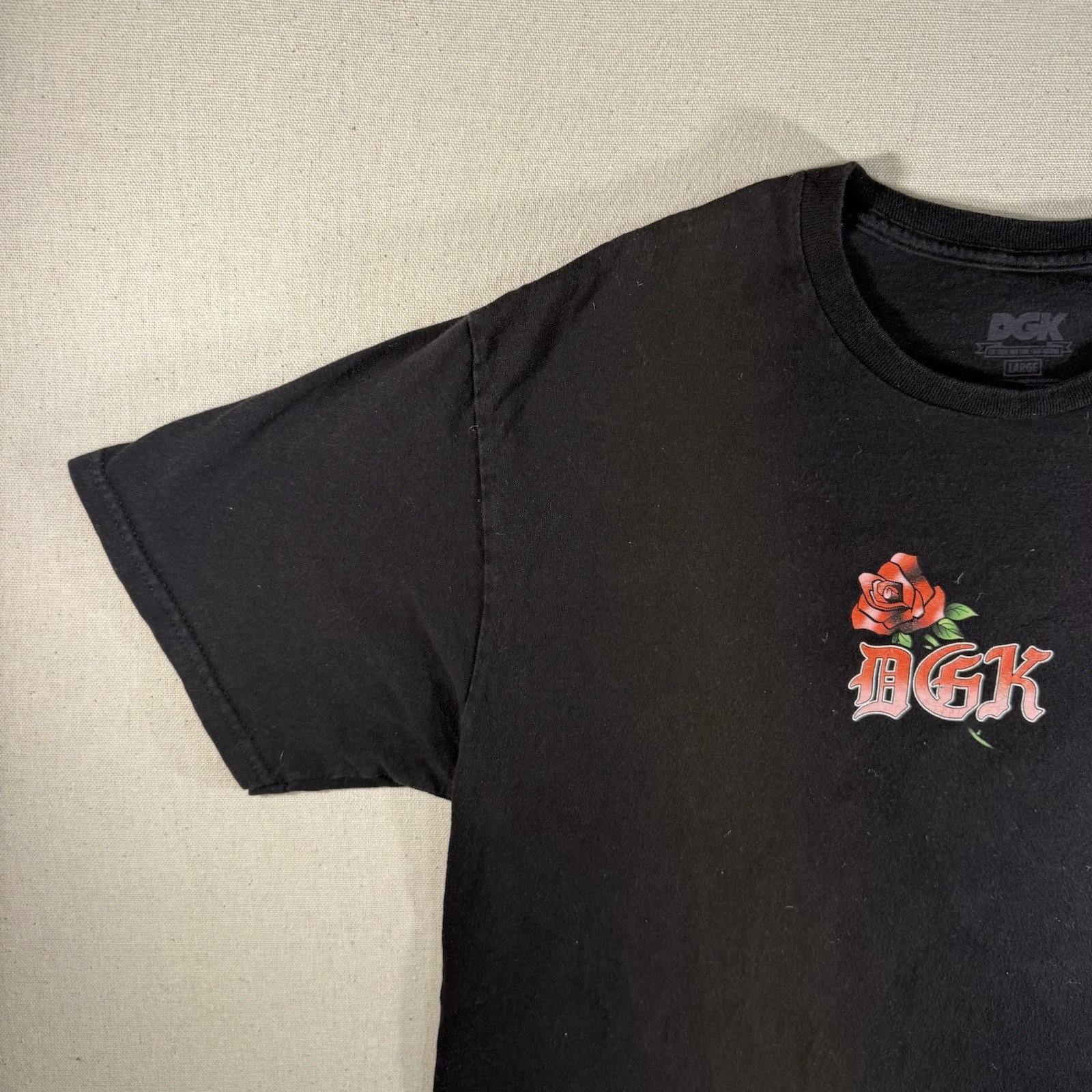 DGK Vintage T Shirt Black Size Large Cruiser Car Red Lettering Roses Skater gallery