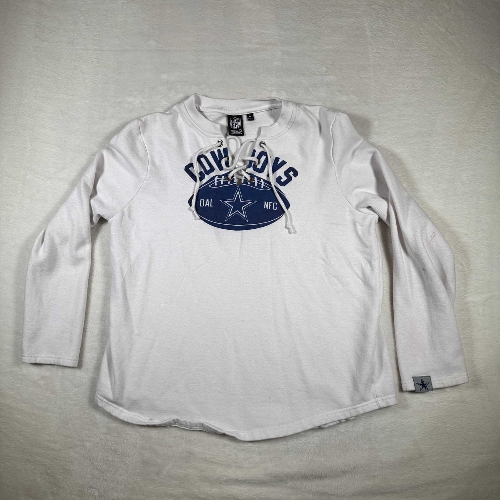 NFL Dallas Cowboys Lace Up Long Sleeve T Shirt XL White Blue Football NFL