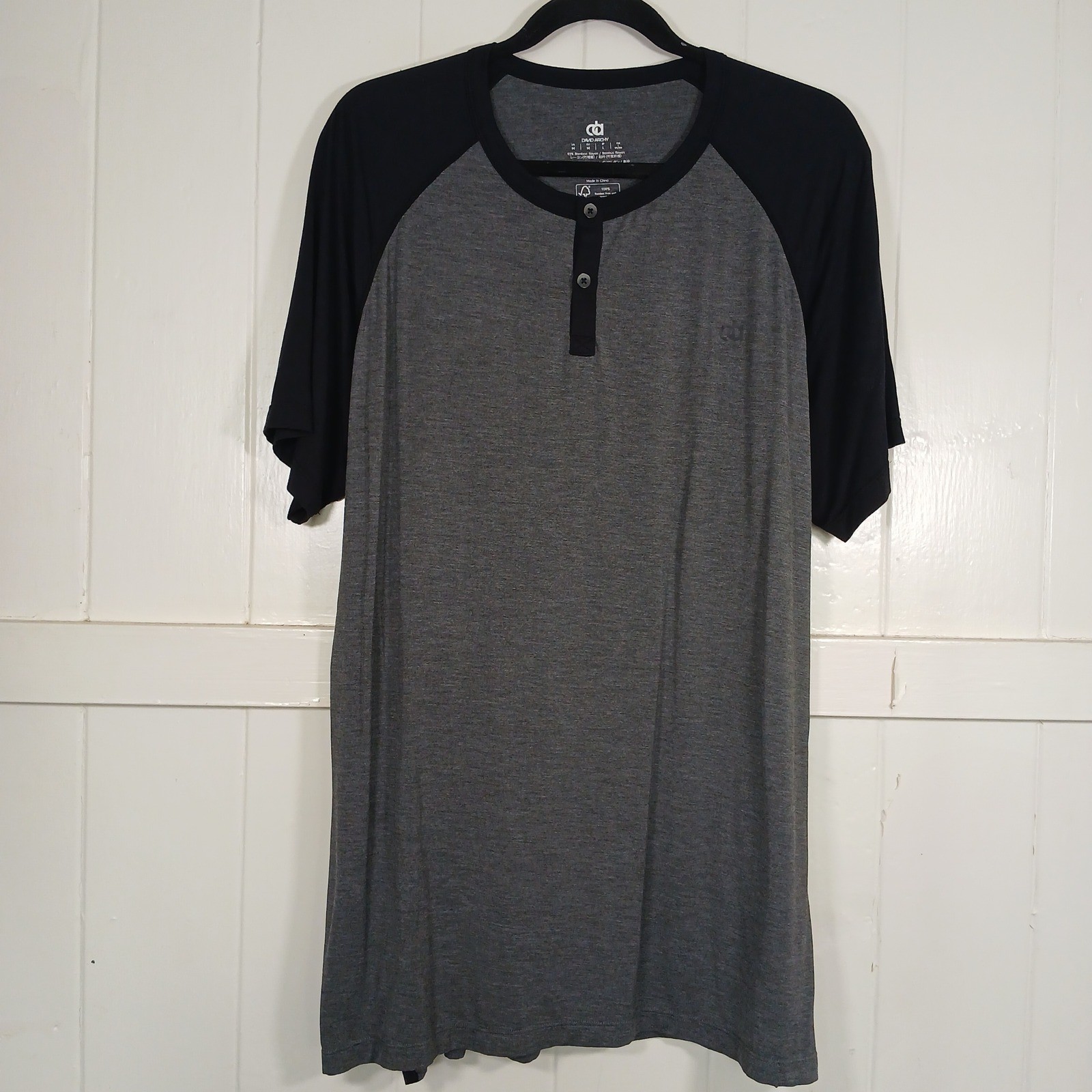 David Archy Henley Shirt Mens Medium Gray Black Bamboo Rayon Raglan Short Sleeve gallery