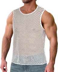 Men’s See Through Mesh Muscle Tee Fitted Sleeveless Clubwear Top Breathable