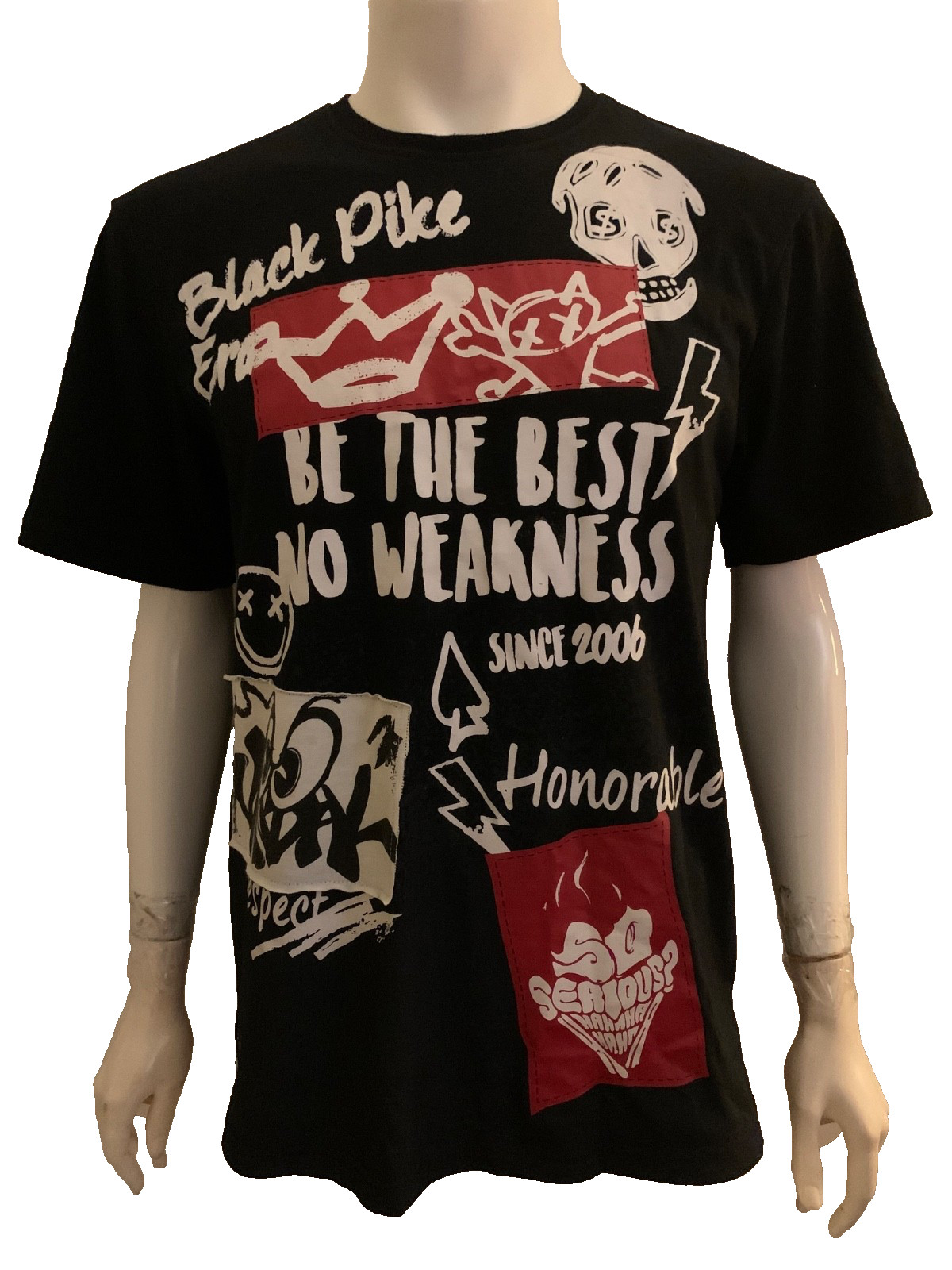 Black Pike men's all seasons T shirt graphic printed black red white M cott blen gallery