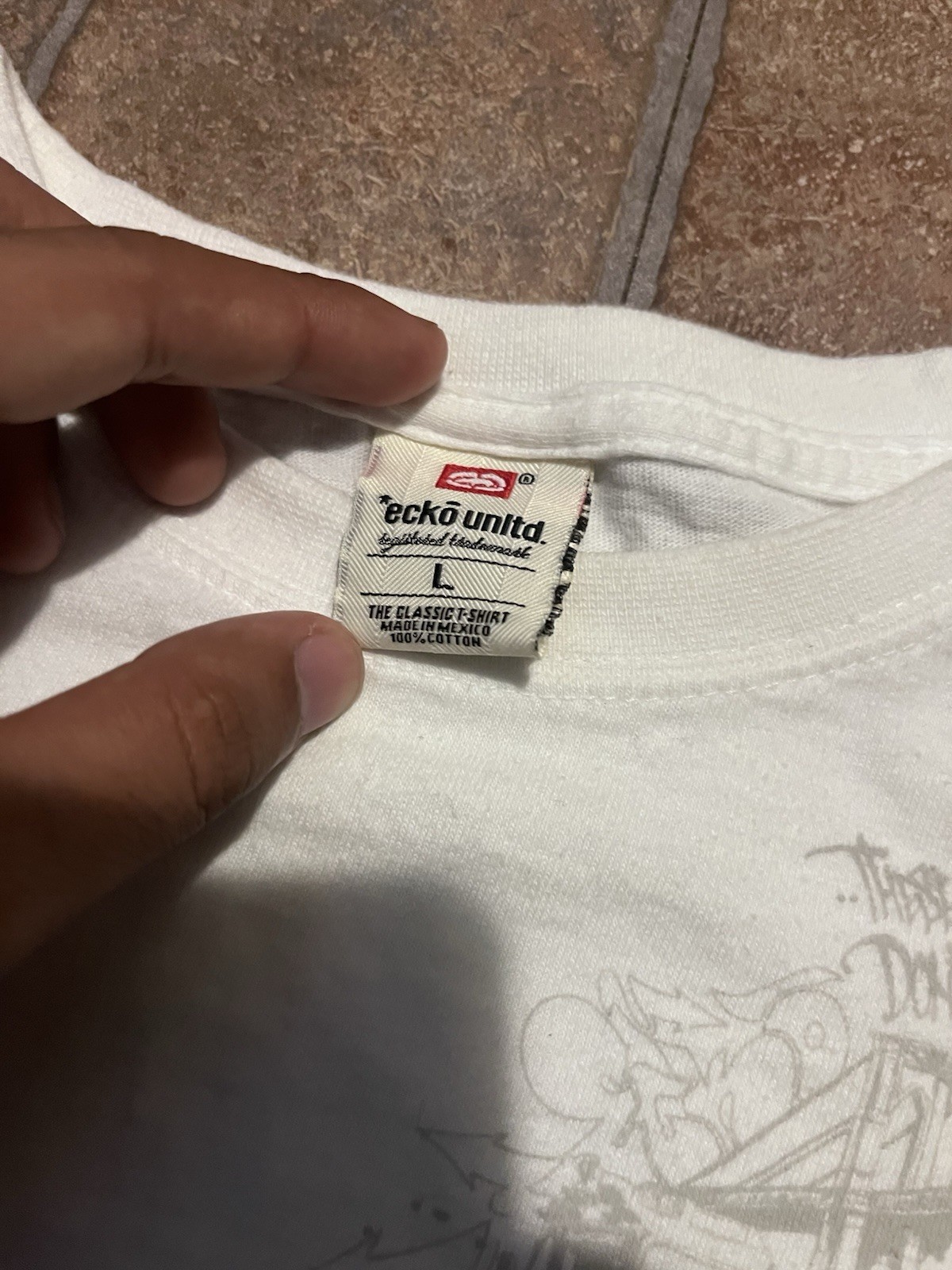 Ecko Unltd. White Green Rhino Logo Graphic Cotton Knit Tee Crew Neck L gallery