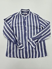 Mc Laurent Mens Shirt Blue White Striped Button Up Size L Excellent Condition