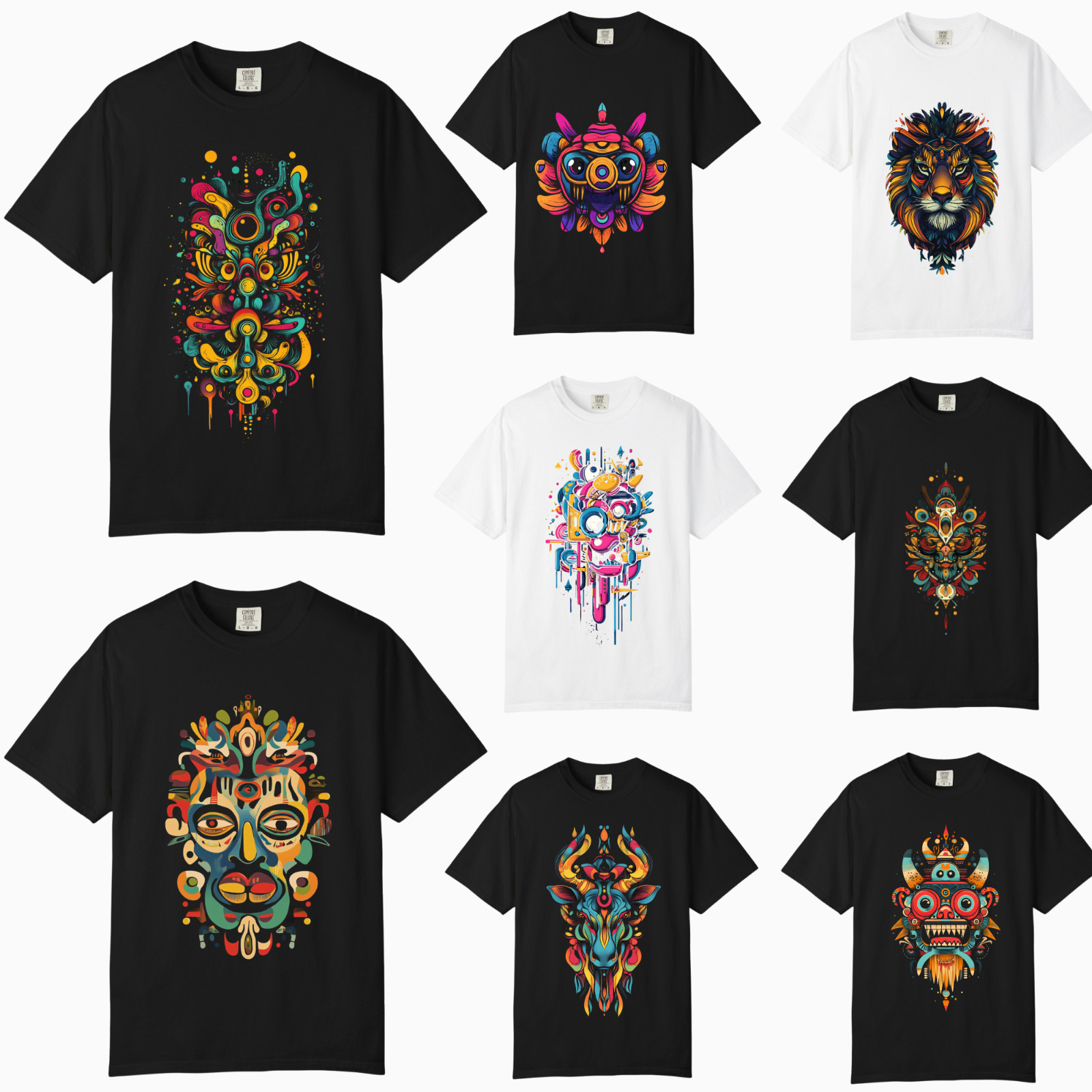 Mixed Tribal Animal Beast Mask Art TShirt, Comfort Colors, Unisex Streetwear Tee gallery
