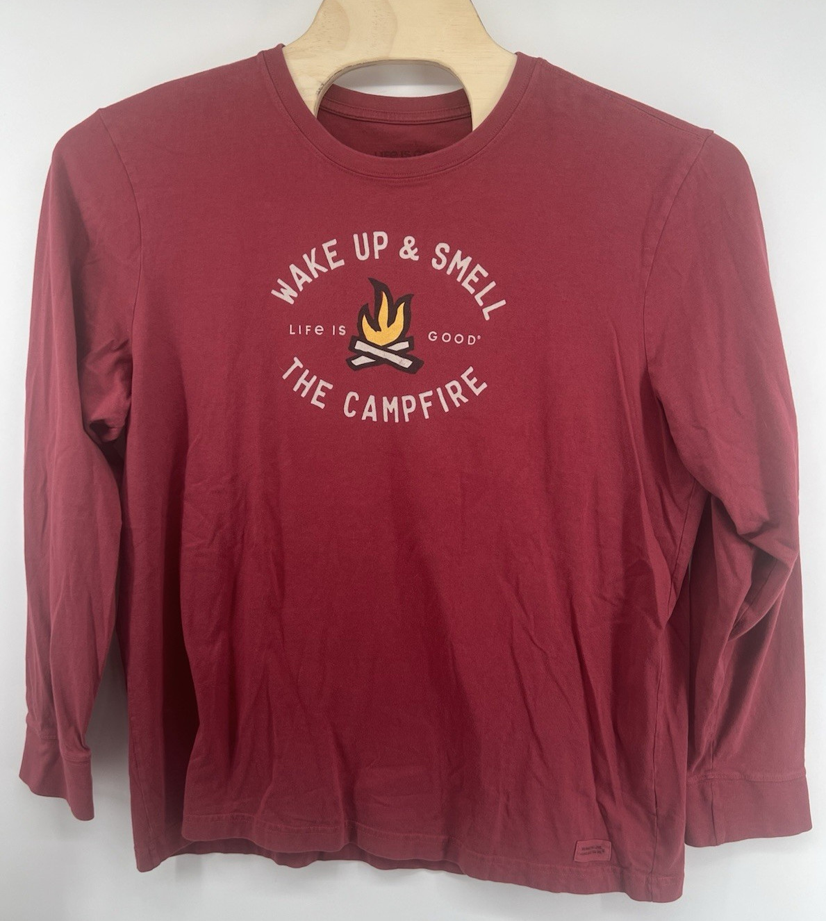 Life Is Good Mens XL Long Sleeved Crusher Shirt Smell The Campfire Deep Red gallery