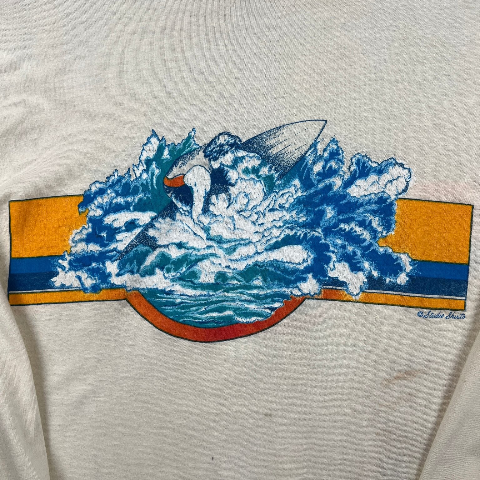 VTG The Knits Ocean City Summer 81 Surf Long Sleeve T-Shirt Mens XL Cream 80s gallery