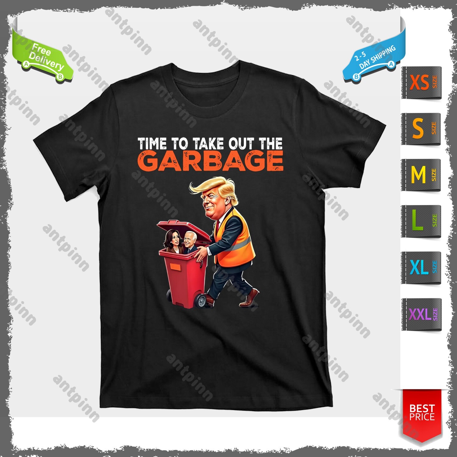 T-Shirt Funny Time To Take Out The Garbage For Trump 2024 Biden Harris Unisex