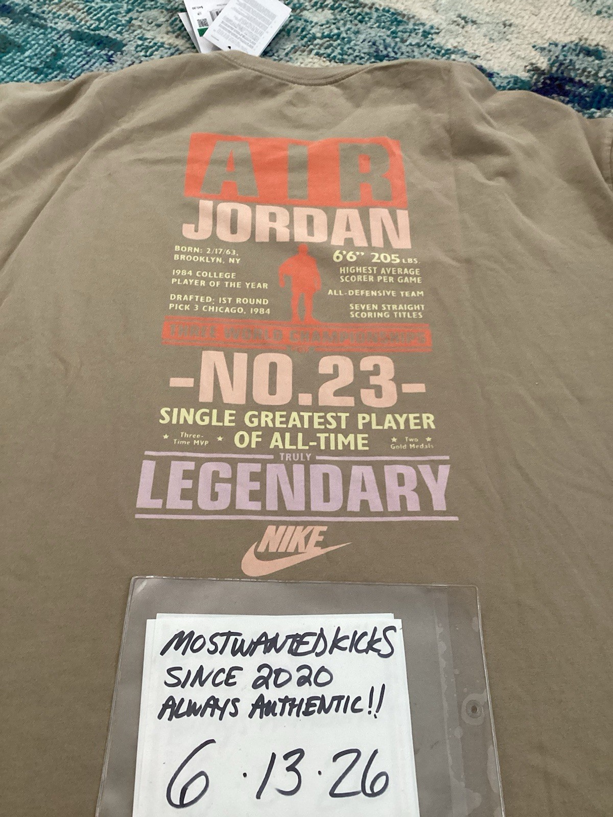 NWT Nike Air Jordan Flight Oversized T-Shirt Khaki & Iced Carmine Men’s Sz XL gallery