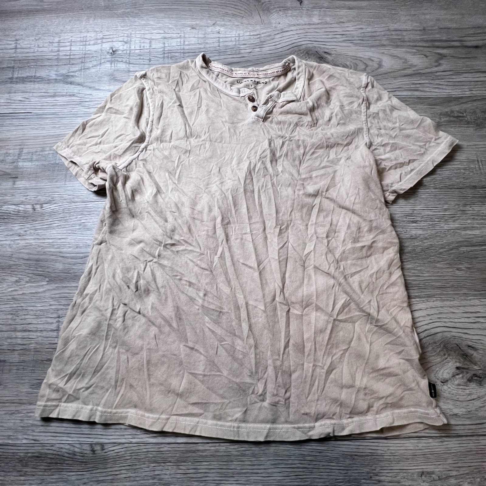 Lucky Brand Henley Shirt Mens Large Tan Short Sleeve Cotton Casual Basic Top gallery