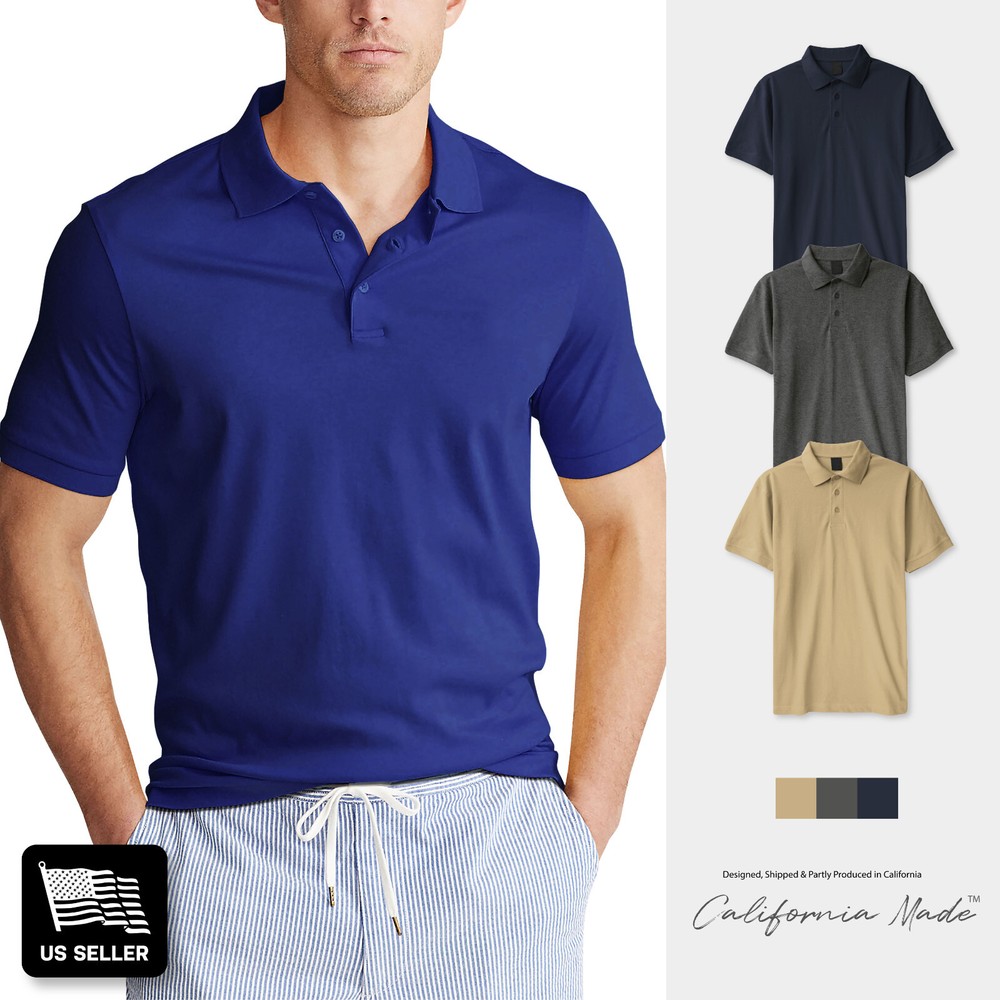 Mens Pique Polo Shirts Solid T shirts Tee Golf Sports Tennis Tee Short Sleeve