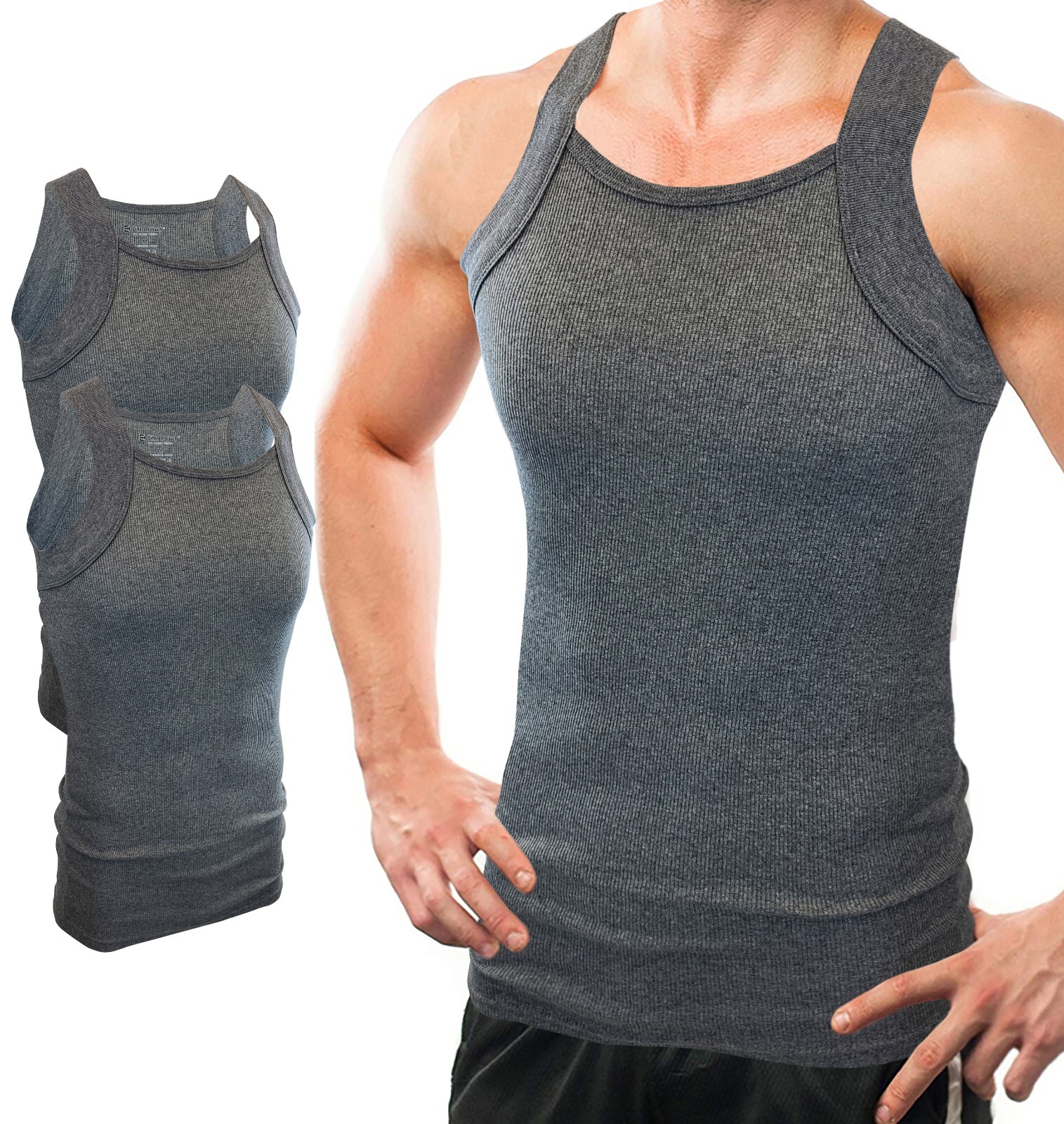Different Touch 2 Pack Men's G-unit Tank Tops Square Cut Muscle Rib A-Shirts gallery