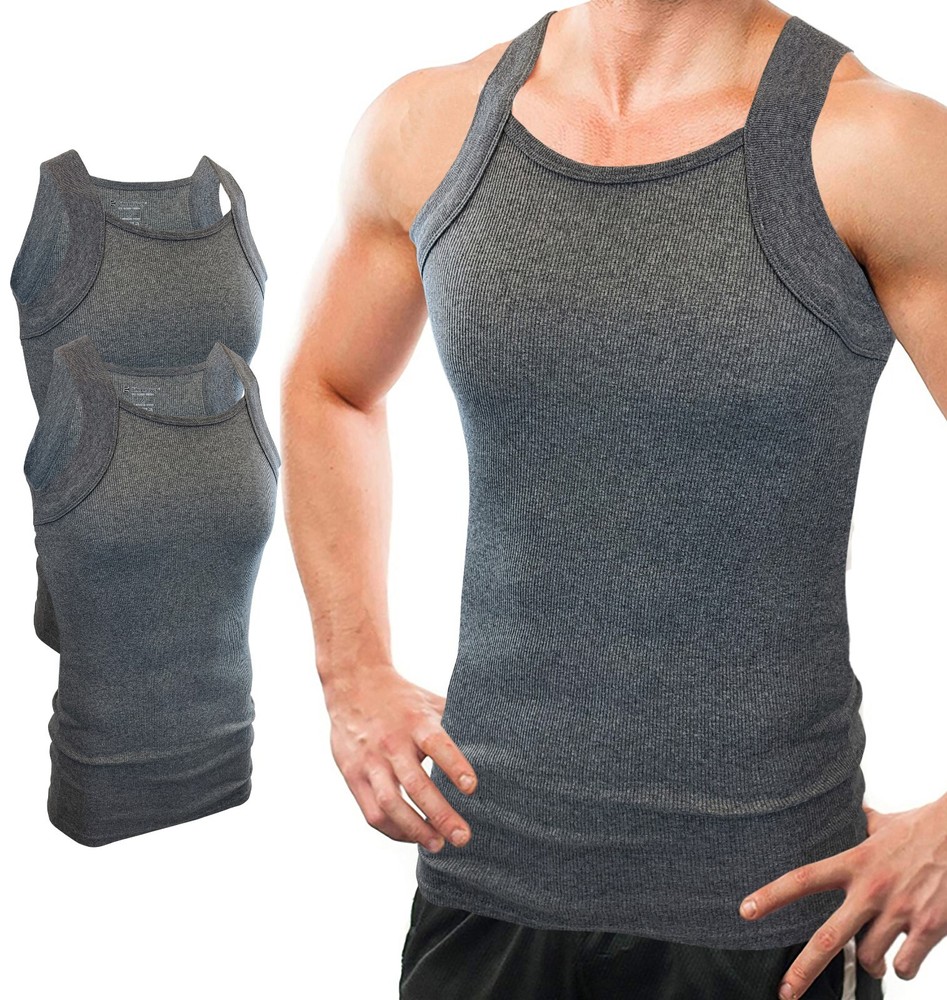 Different Touch 2 Pack Men’s G-unit Tank Tops Square Cut Muscle Rib A-Shirts