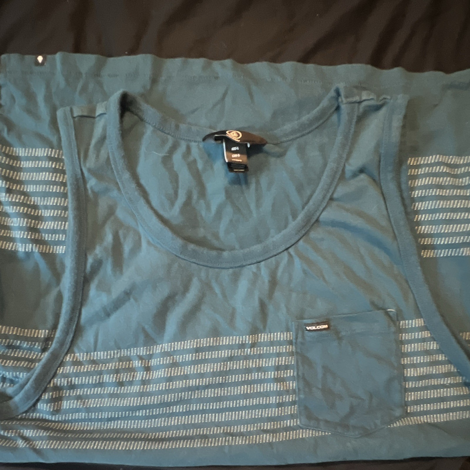 Volcom Men’s L Regular Blue Striped Crew Neck Sleeveless Pocket Logo Knit Tank gallery
