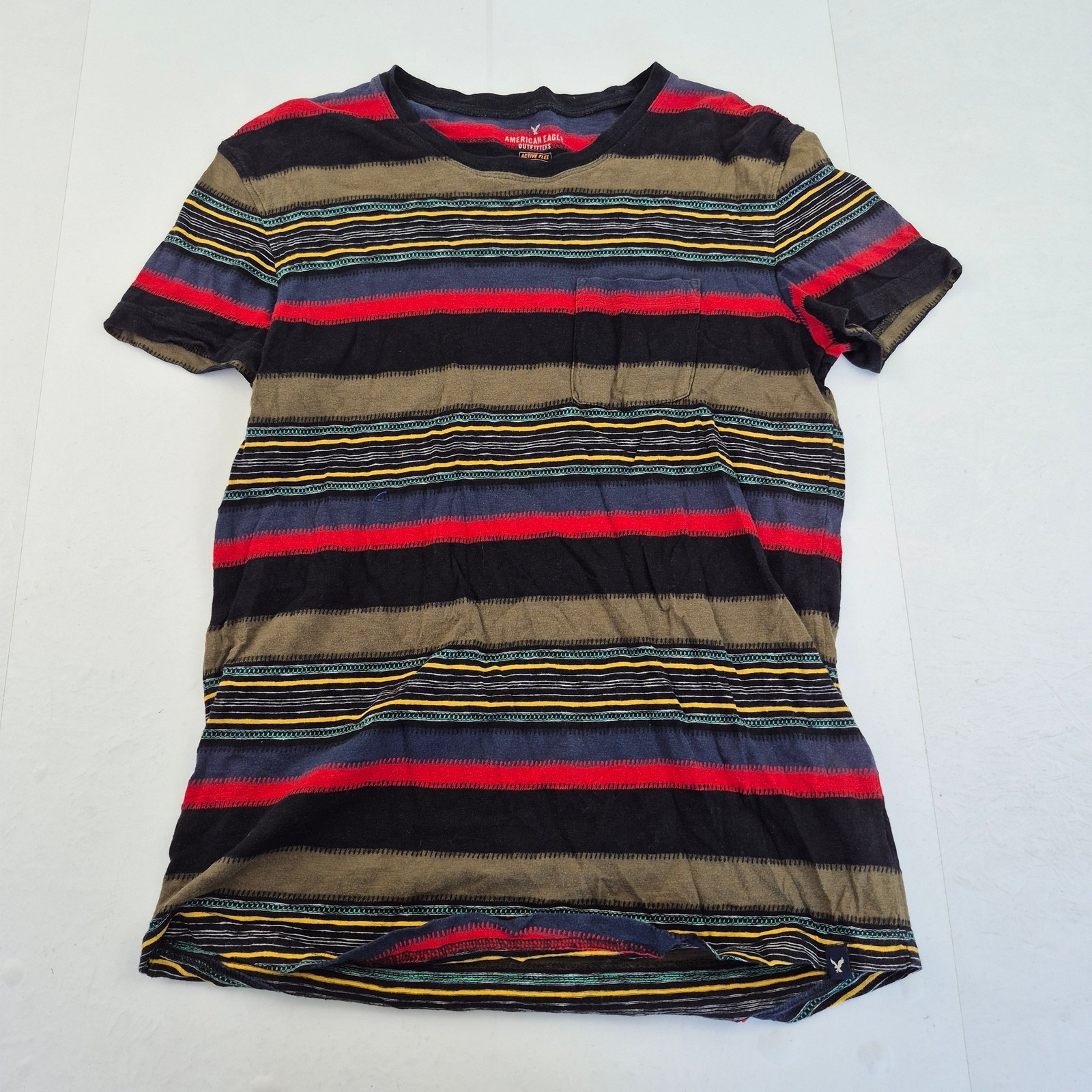 AMERICAN EAGLE T-Shirt Small Multicoloured Men's 100% Cotton Striped Longline gallery