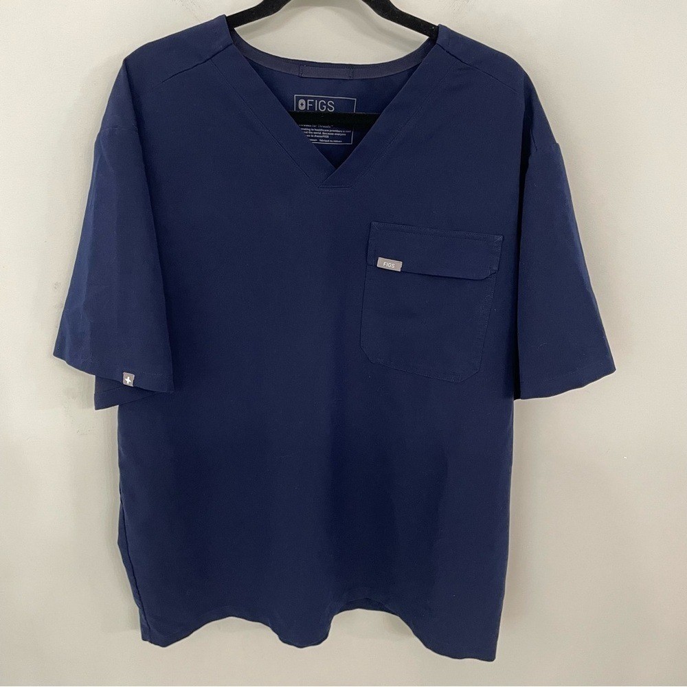 Figs Leon Cargo Pocket Scrub Top Men's XXL Navy Blue Medical Dental Shirt. 24 gallery