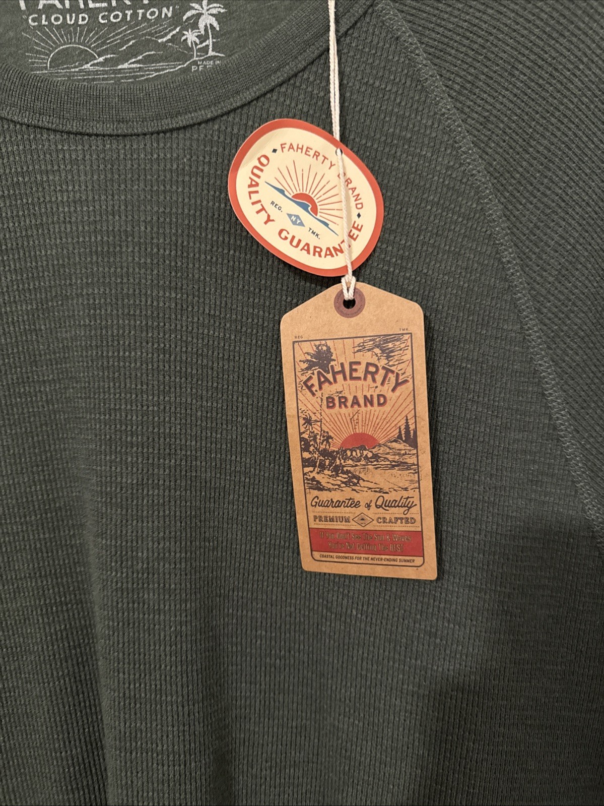 Faherty Men's Long Sleeve Cloud Waffle Crew, Deep Fern Heather, XXL gallery