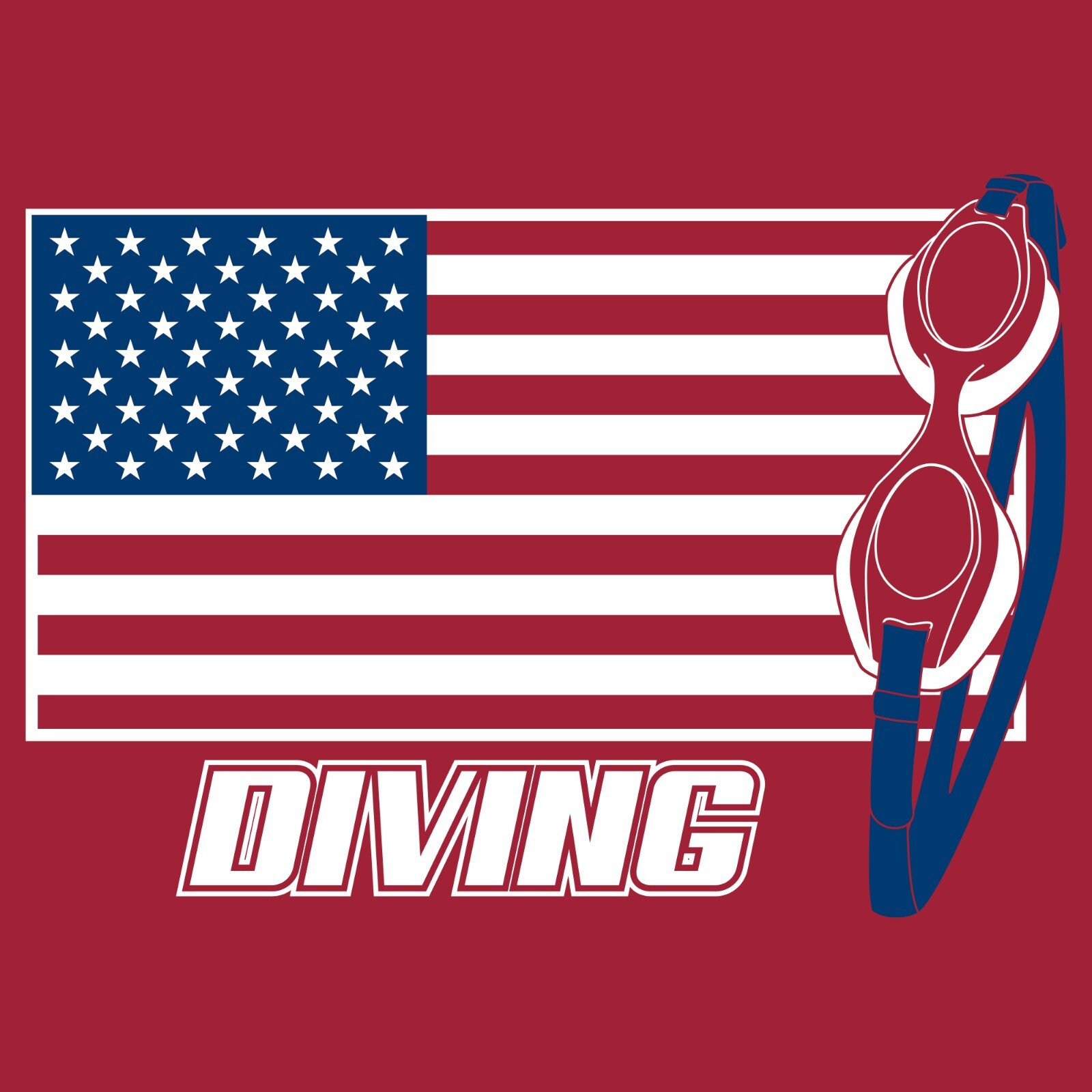 Diving USA Flag Goggles T-Shirt - Cardinal gallery