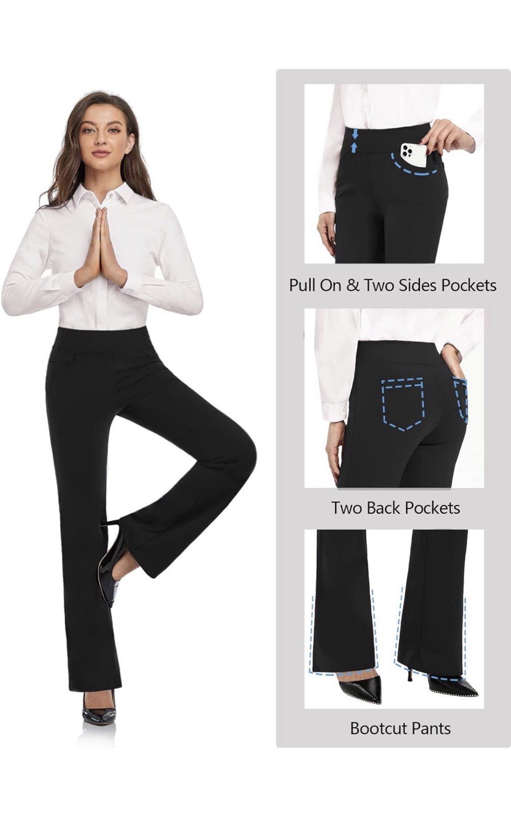 SEVEGO Women's Bootcut Yoga Dress Pants Inseam High Waist Stretch Work XXL Blk gallery
