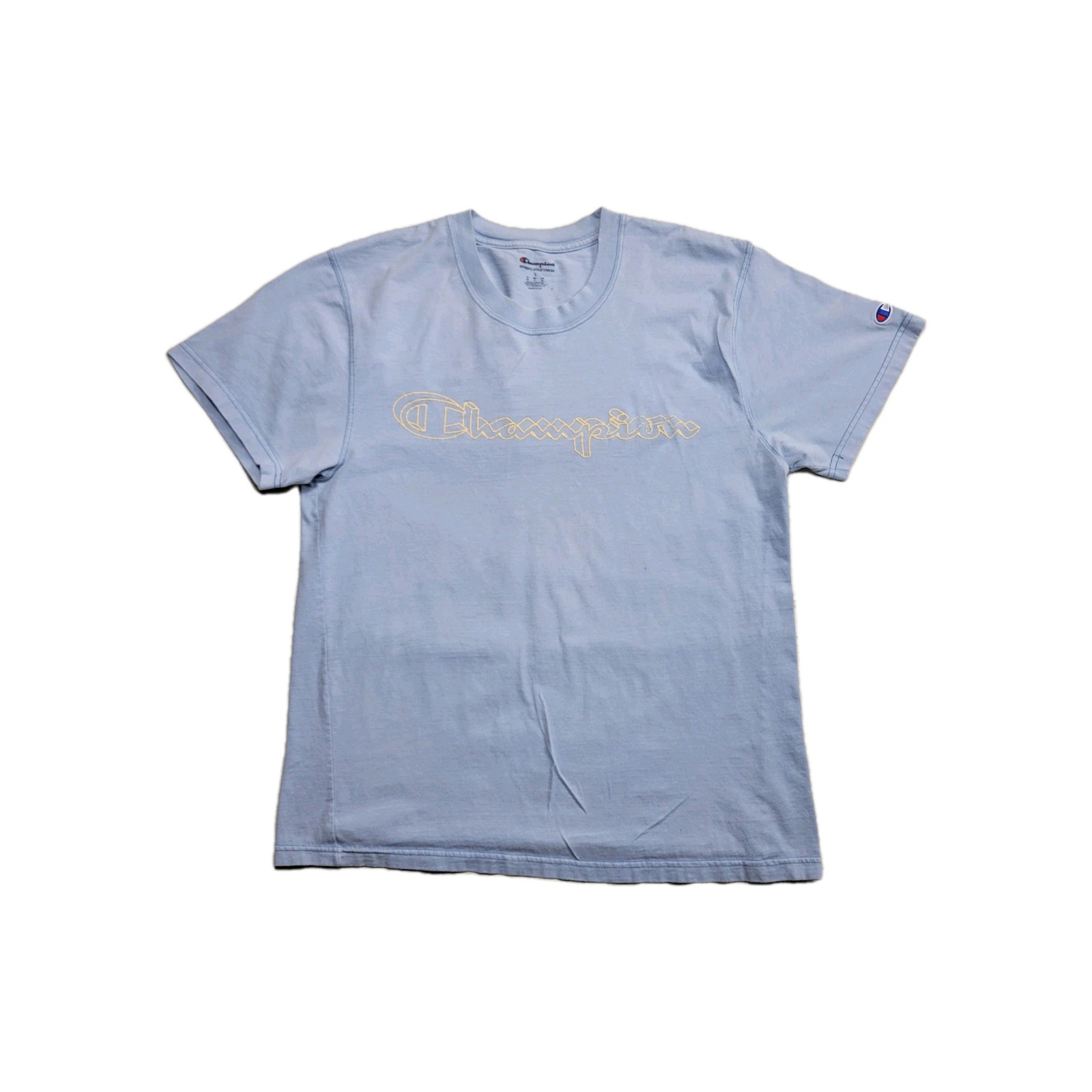 Champion Script Logo T-Shirt Size Large Blue Short Sleeve Graphic
