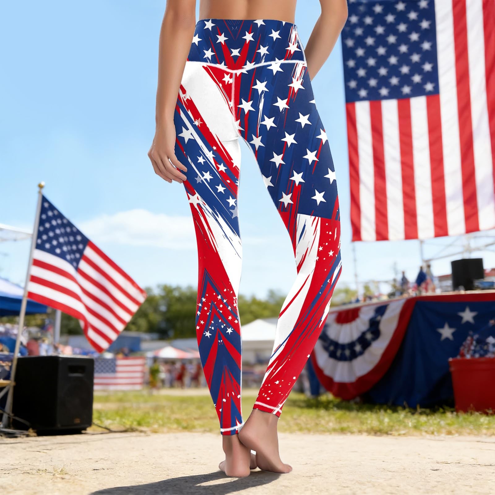 Women's Amercian Flag Legging 4th of July Pants High Waisted 4-Way Stretch Pa... gallery