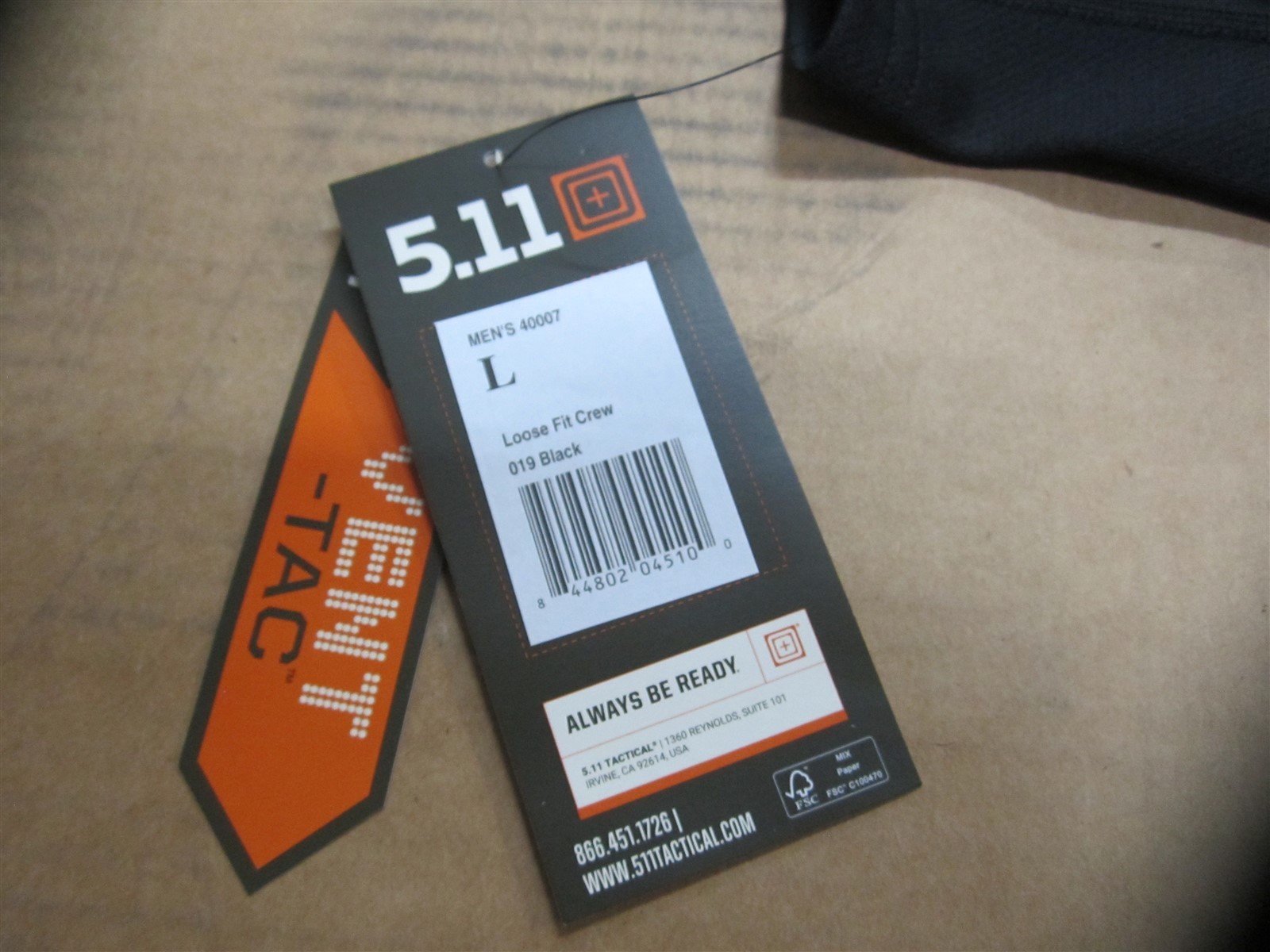 5.11 Tactical Men's Size Large Black Loose Fit Crew Short Sleeve Shirt gallery