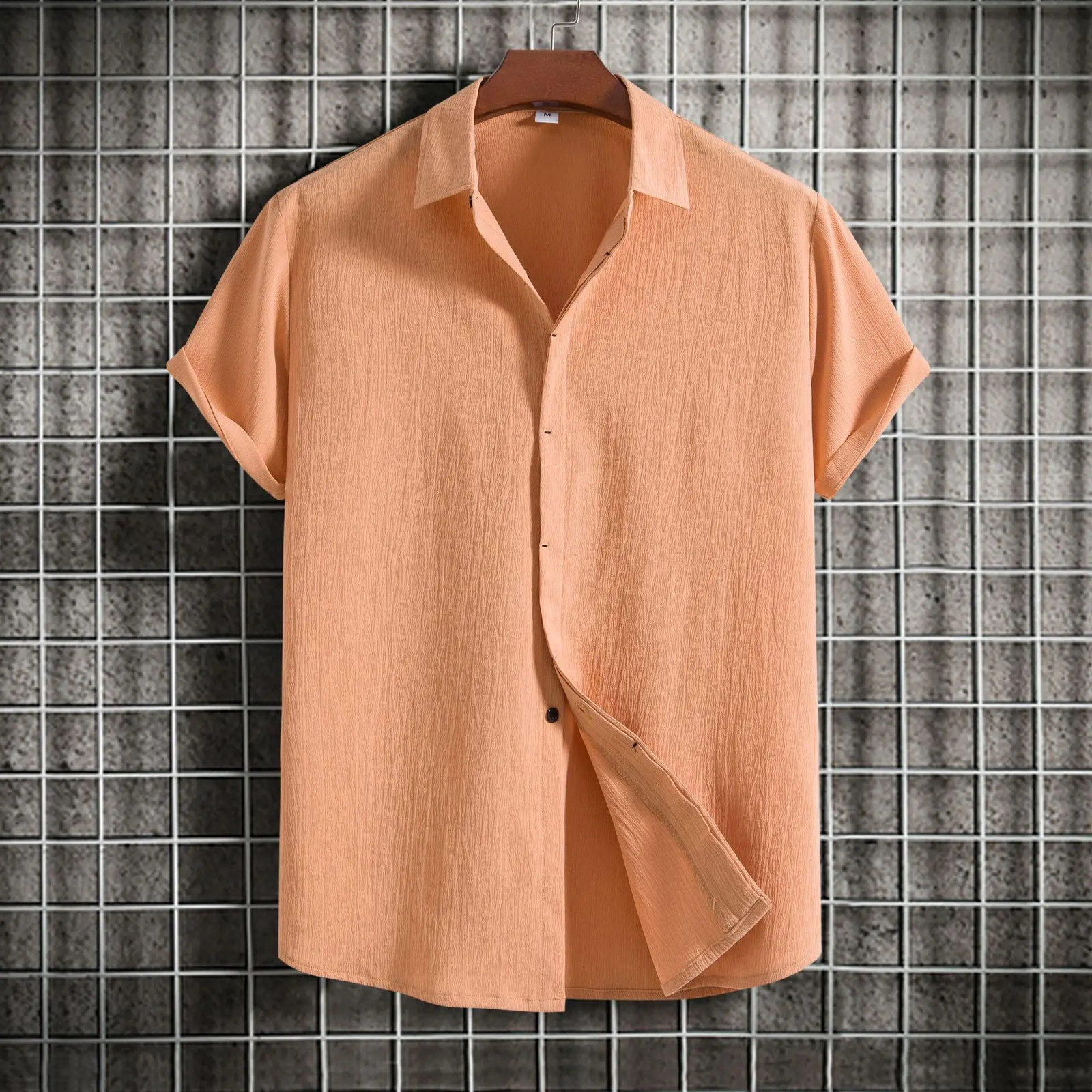 Loose Fit Pure Color Button up Short Sleeve Men's Shirt Summer New Arrival Clean gallery