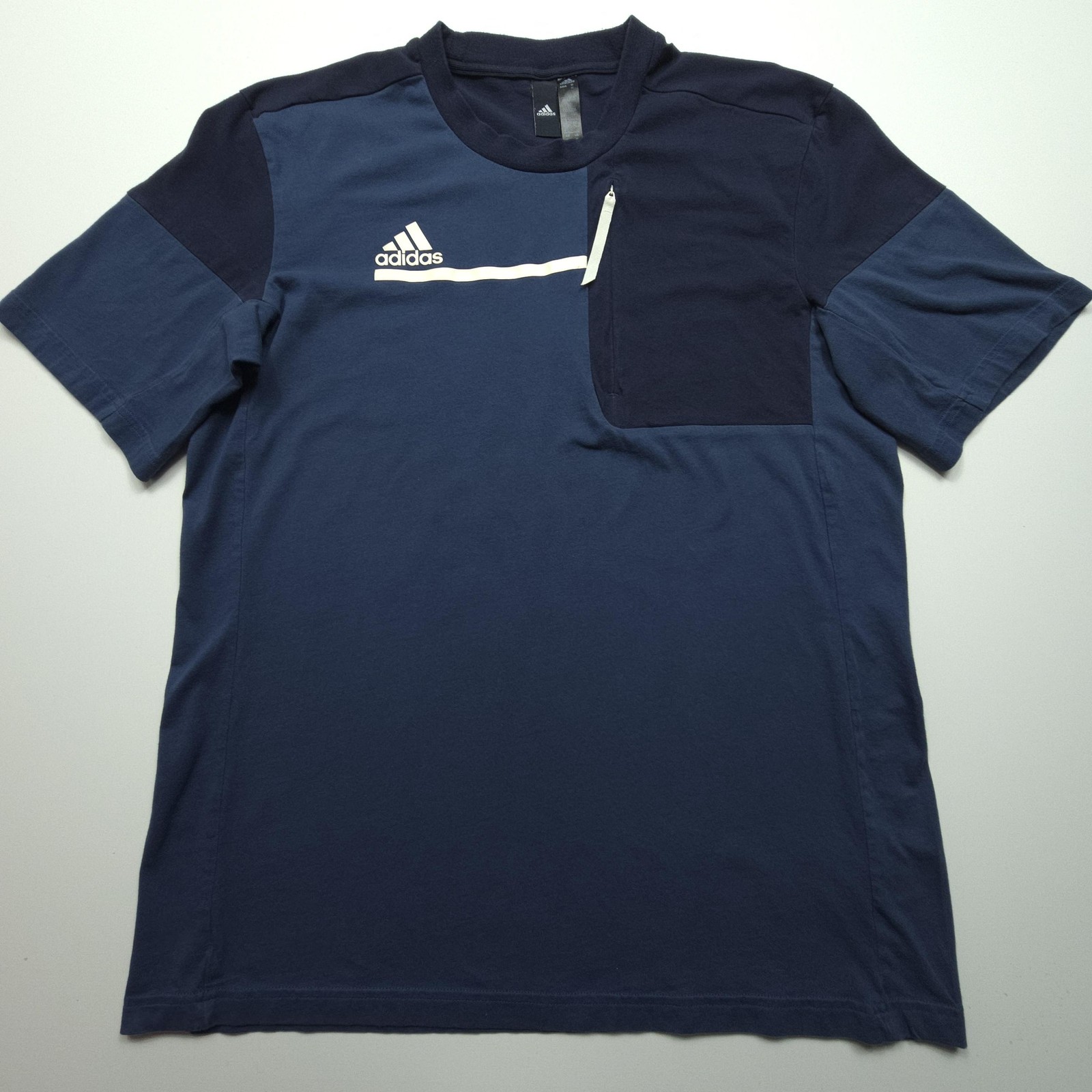 Adidas Mens Shirt Medium Blue Built For Purpose Colorblock Zip Pocket Sports Tee gallery
