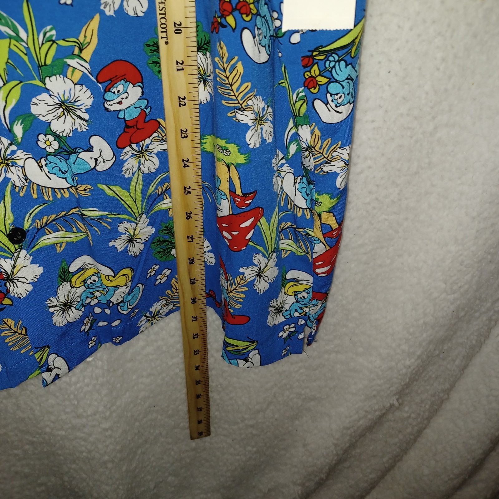 Smurfs Men's 2XL Tropical Hawaiian Graphic Dress Shirt Short Sleeves Blue (28D) gallery