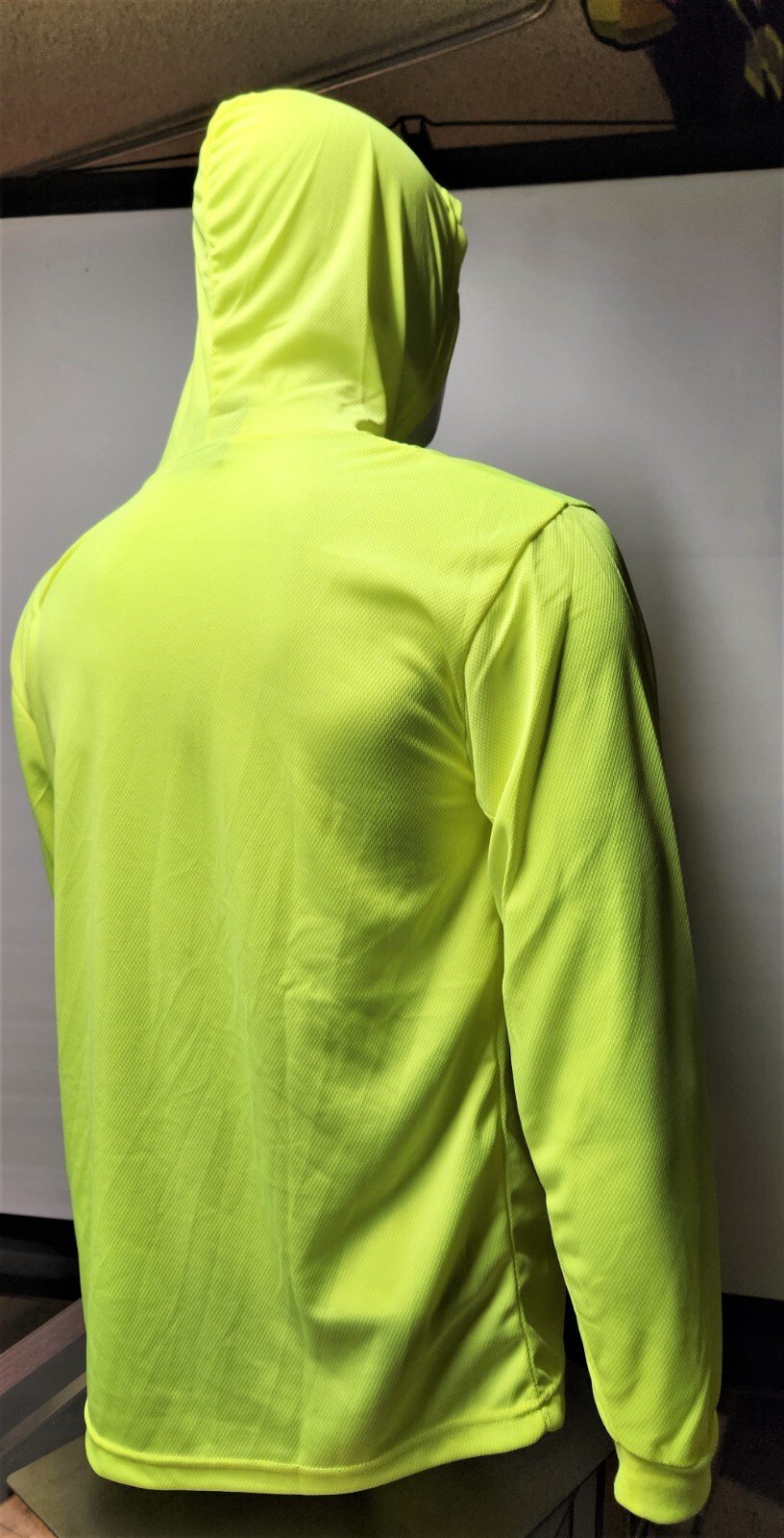 Neon Yellow Long Sleeve Shirt With Hoodie, Polyester birdeye mesh fabric gallery