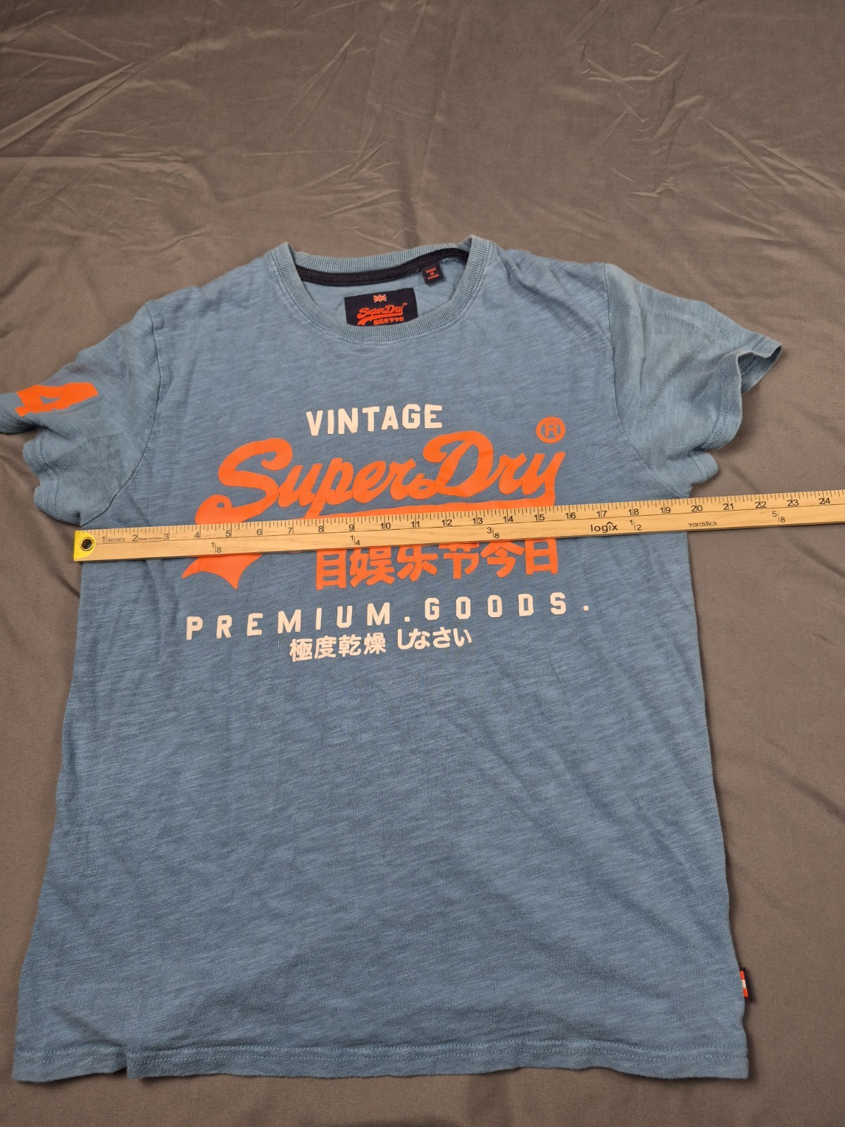 Superdry Premium Goods Mens XL T-Shirt Blue Orange Vintage Logo 19.5” P2P Small gallery
