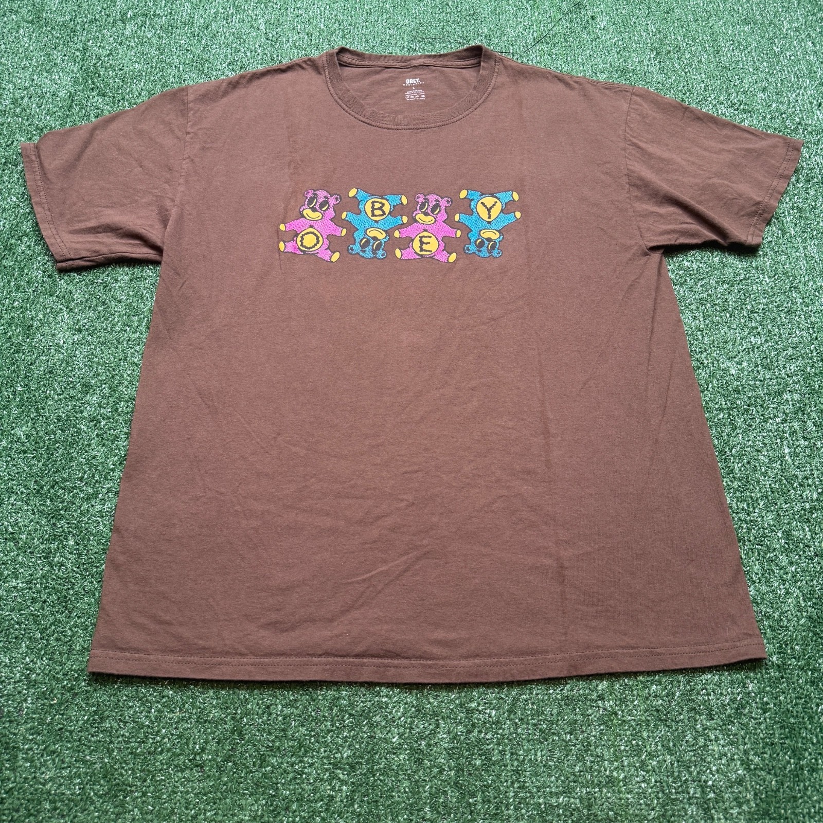 Obey Mens Shirt Size L Brown Short Sleeve Teddy Bear Graphic Tee Streetwear gallery