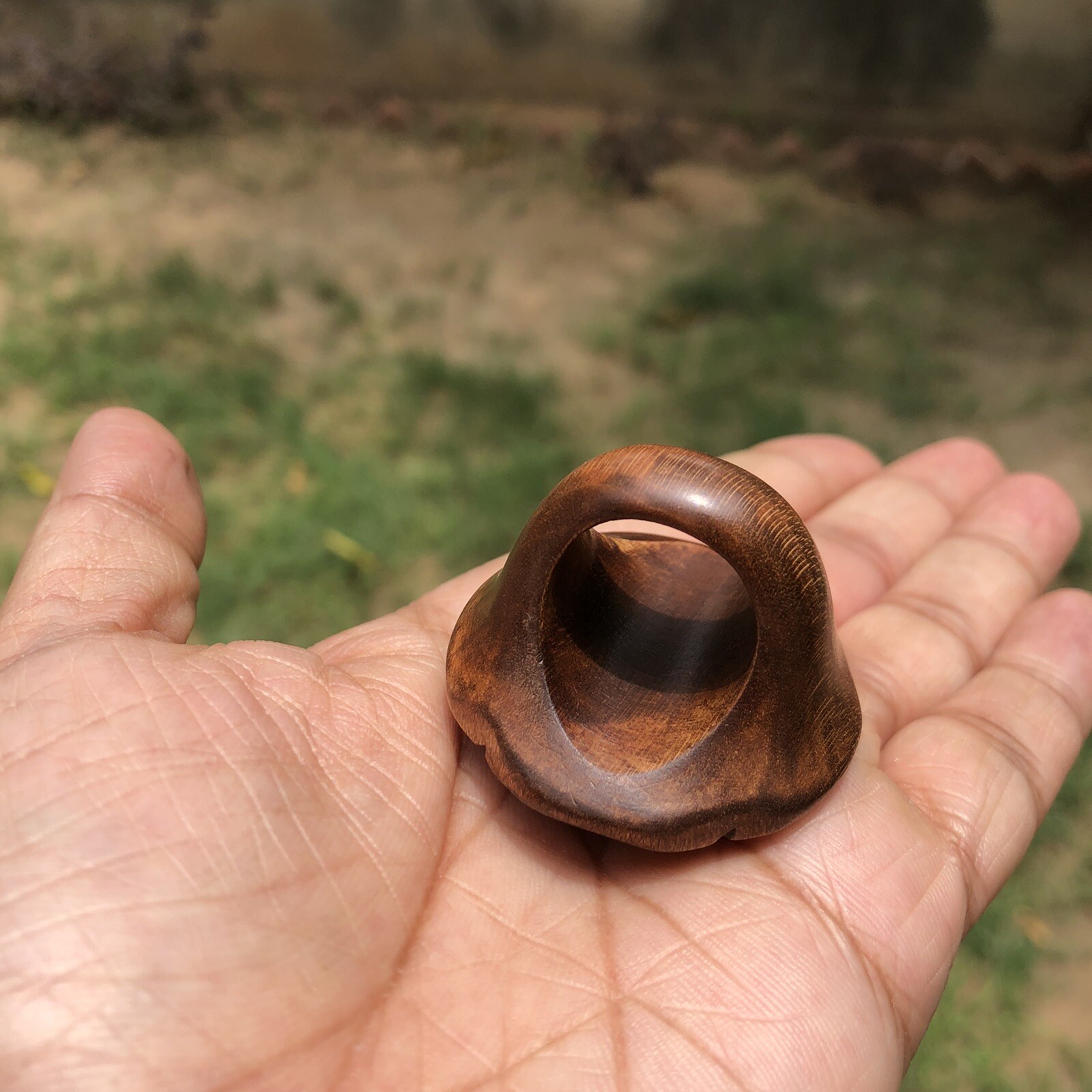 Kadamb Wood Rose Flower Carved Handmade Ring, 35 mm dia, US 9 Ring Size, D5