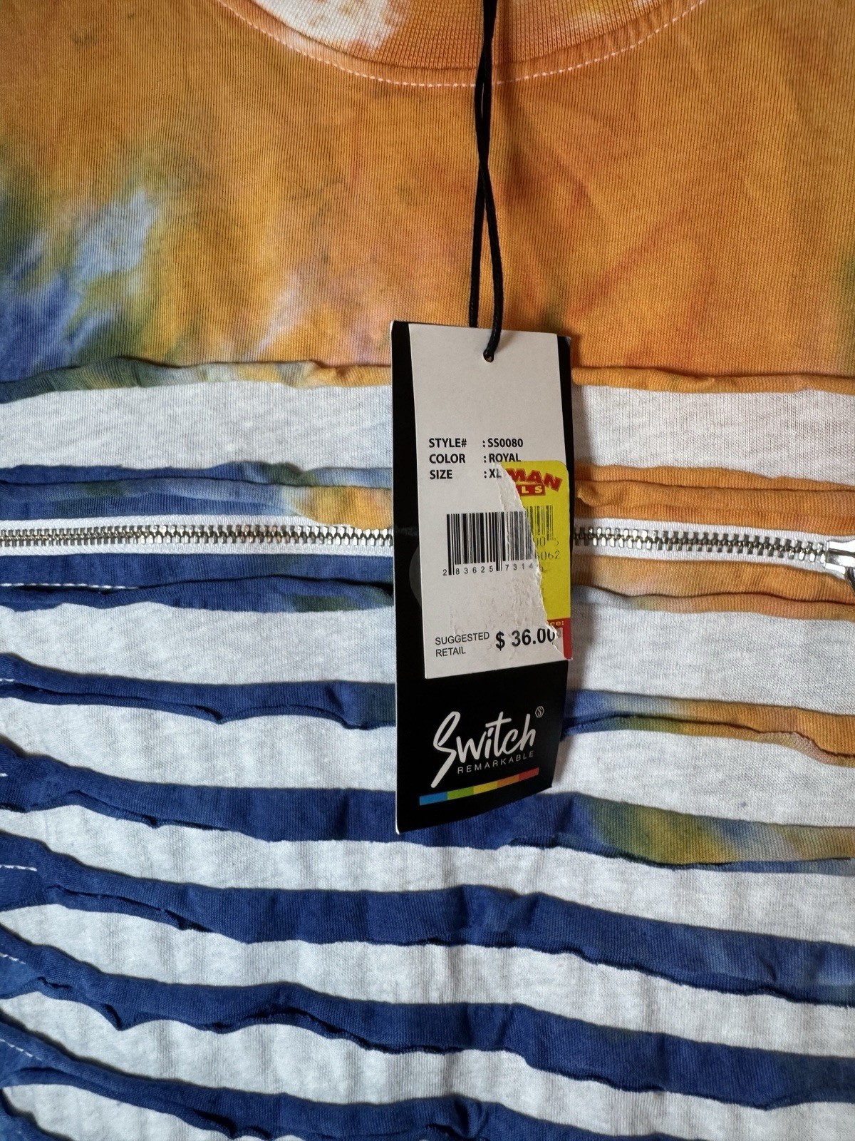 Switch Remarkable Men’s XL Tie Dye Zipper Thrashed Shirt New With Tags NWT gallery