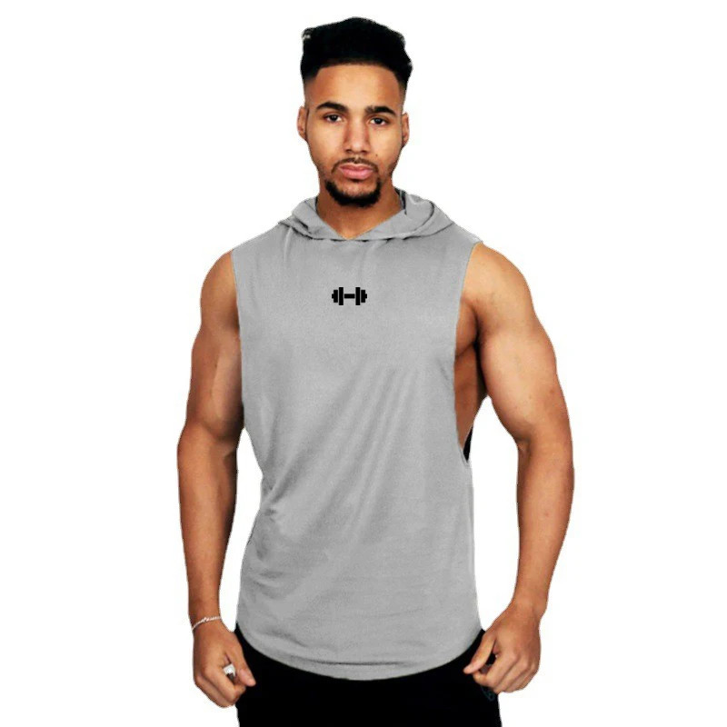 Men Sleeveless Hooded Tank Top Cotton Breathable Gym Fitness Bodybuilding gallery