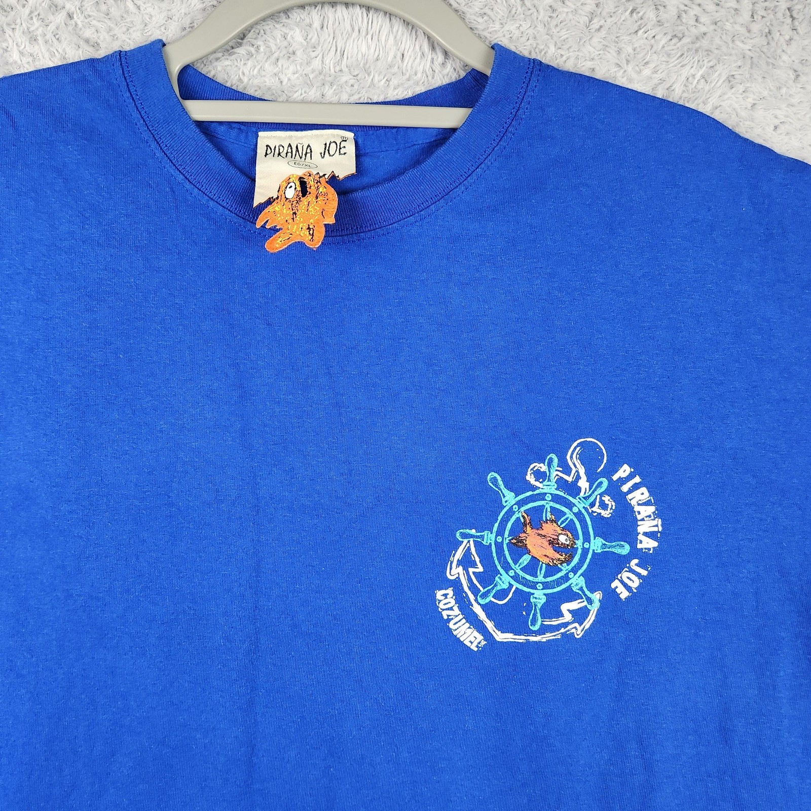 Pirana Joe Shirt Mens XL Blue Cozumel Mexico Nautical Anchor Fish Graphic Logo gallery