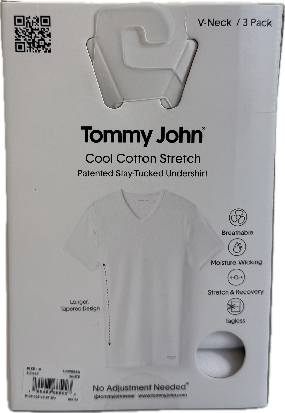 Tommy John 1003995N V-Neck 3 Pk Cool Cotton Stretch White Shirt (New in Box) gallery