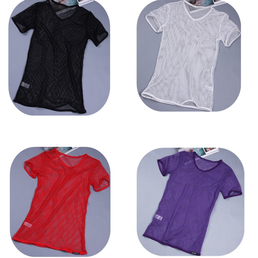 US Men Clubwear Cutout T-Shirt Tank Top Tops Fishnet Vest Sleepwear Blouse Sport gallery