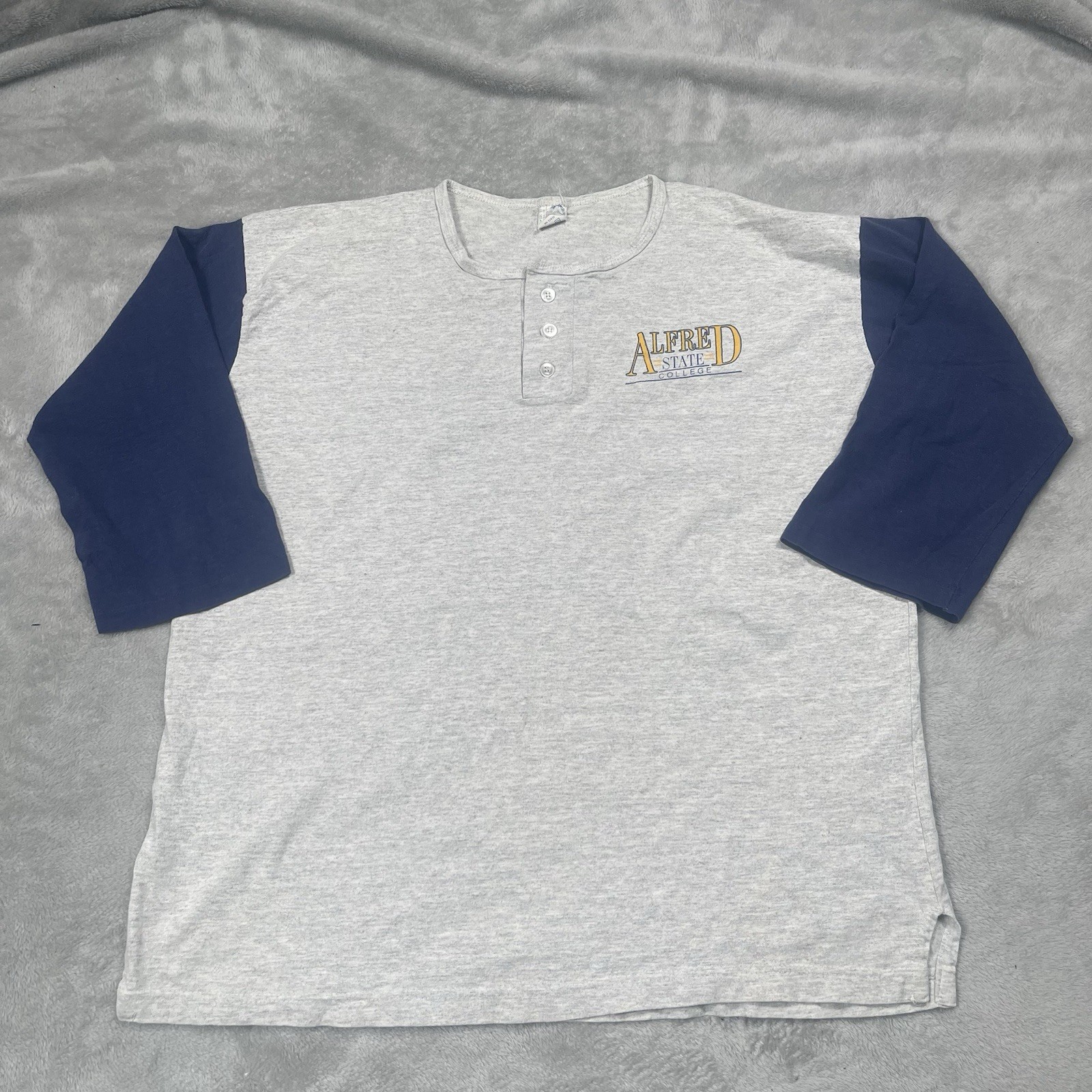 VTG 80's Alfred State College Henley Tee Mens L Raglan Artex Single Stitch NY gallery