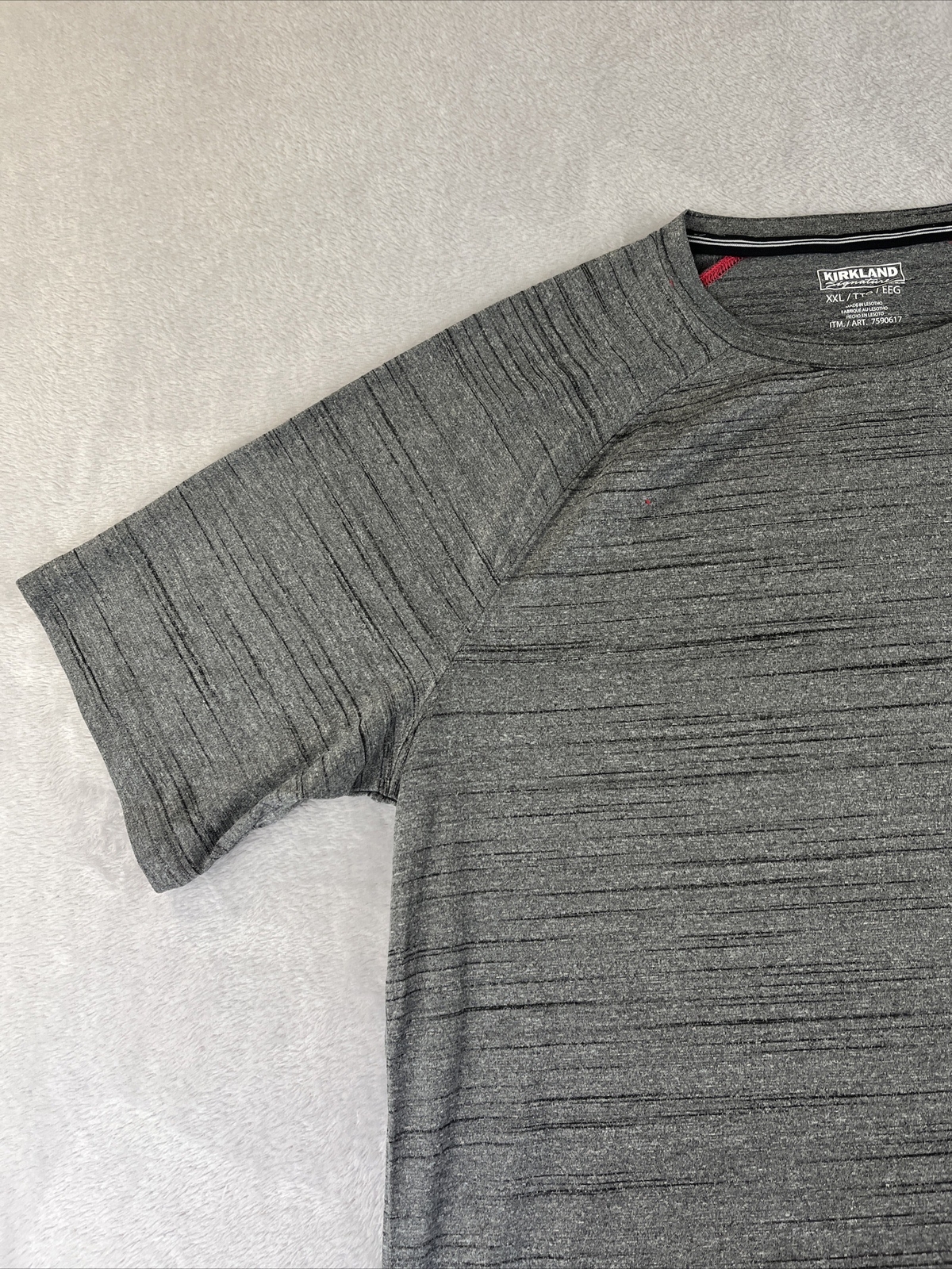 Kirkland Men’s Gray Striped short sleeve Active Tee Shirt Size XXL gallery