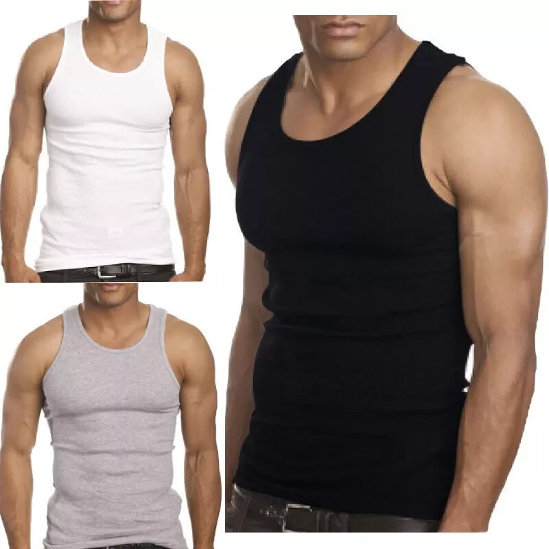 6-12 Pieces Men Tank Top 100%Cotton Ribbed White A-Shirt Wife Beater Undershirts gallery