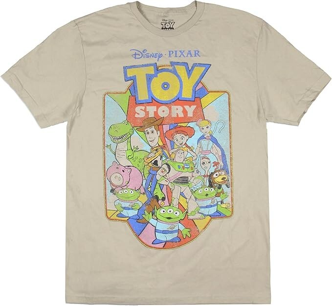 Disney Pixar Toy Story Mens Character Group Woody Jessie Beige Shirt New S-2XL