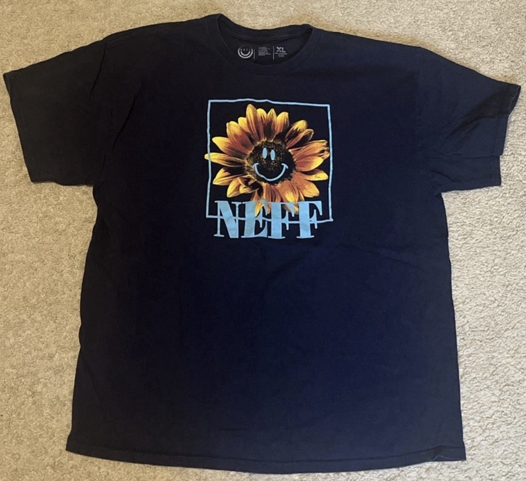 Neff Smiley Sunflower Tee XL Navy Blue Graphic Streetwear Surf Skate