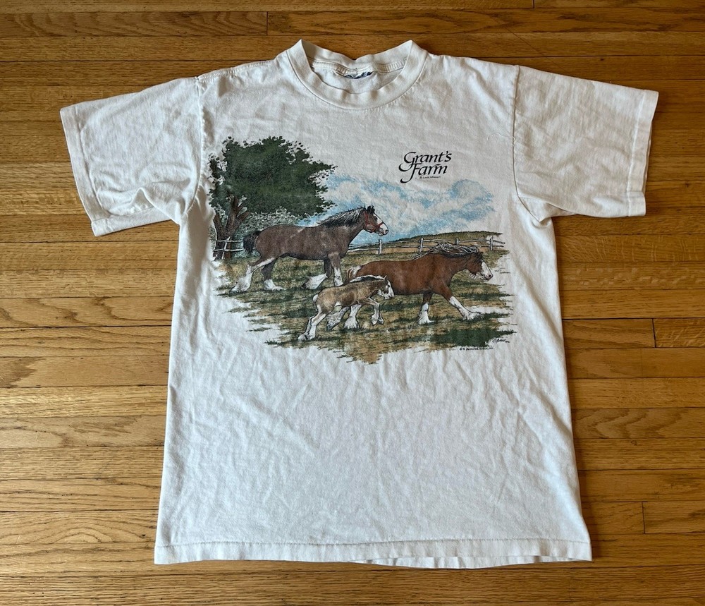 Anheuser Busch Grants Farm Single Stitch Shirt Clydesdale Horses Mens M/L 1991