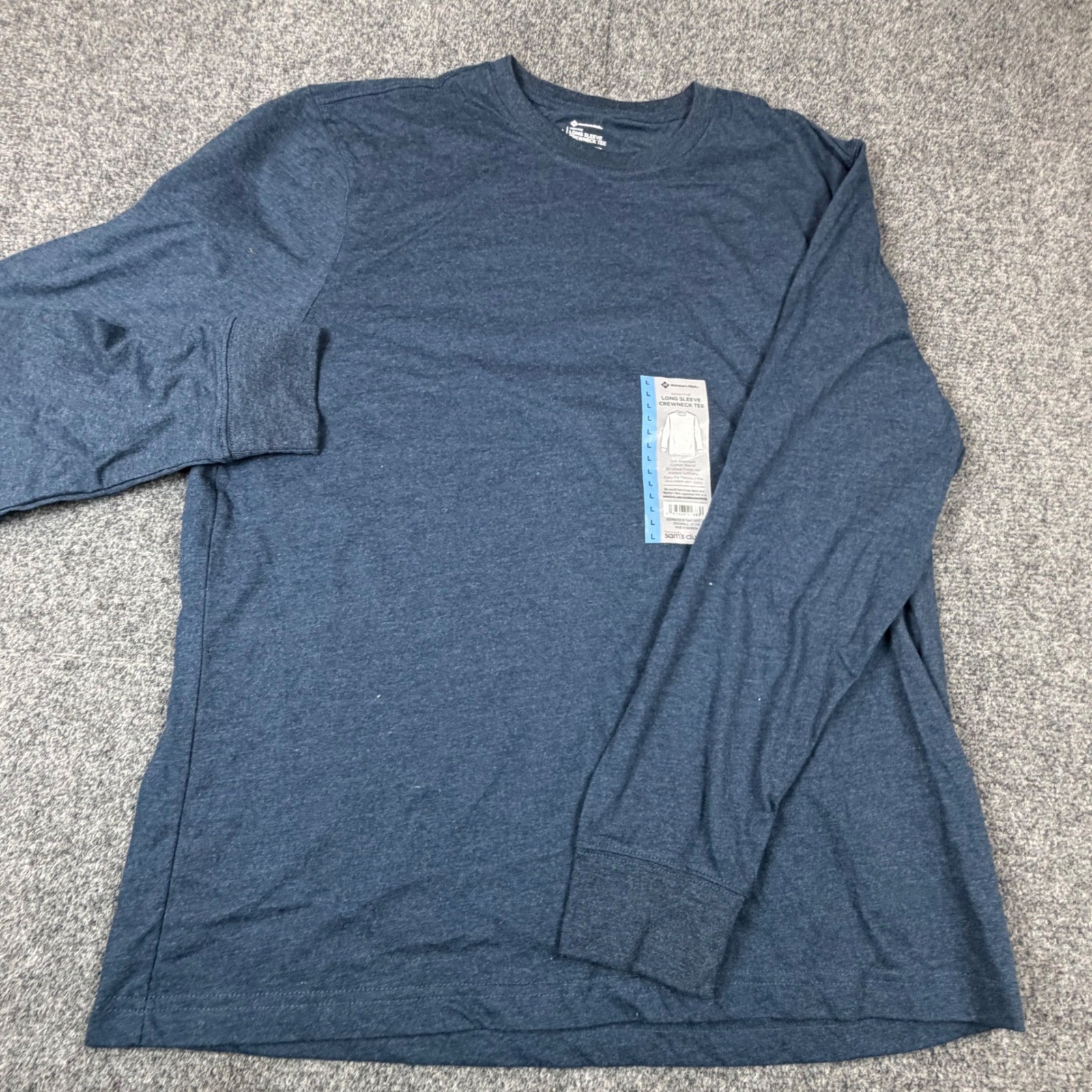 Members Mark Mens Size L Large Heather Blue Long Sleeve Crewneck Tee NEW gallery