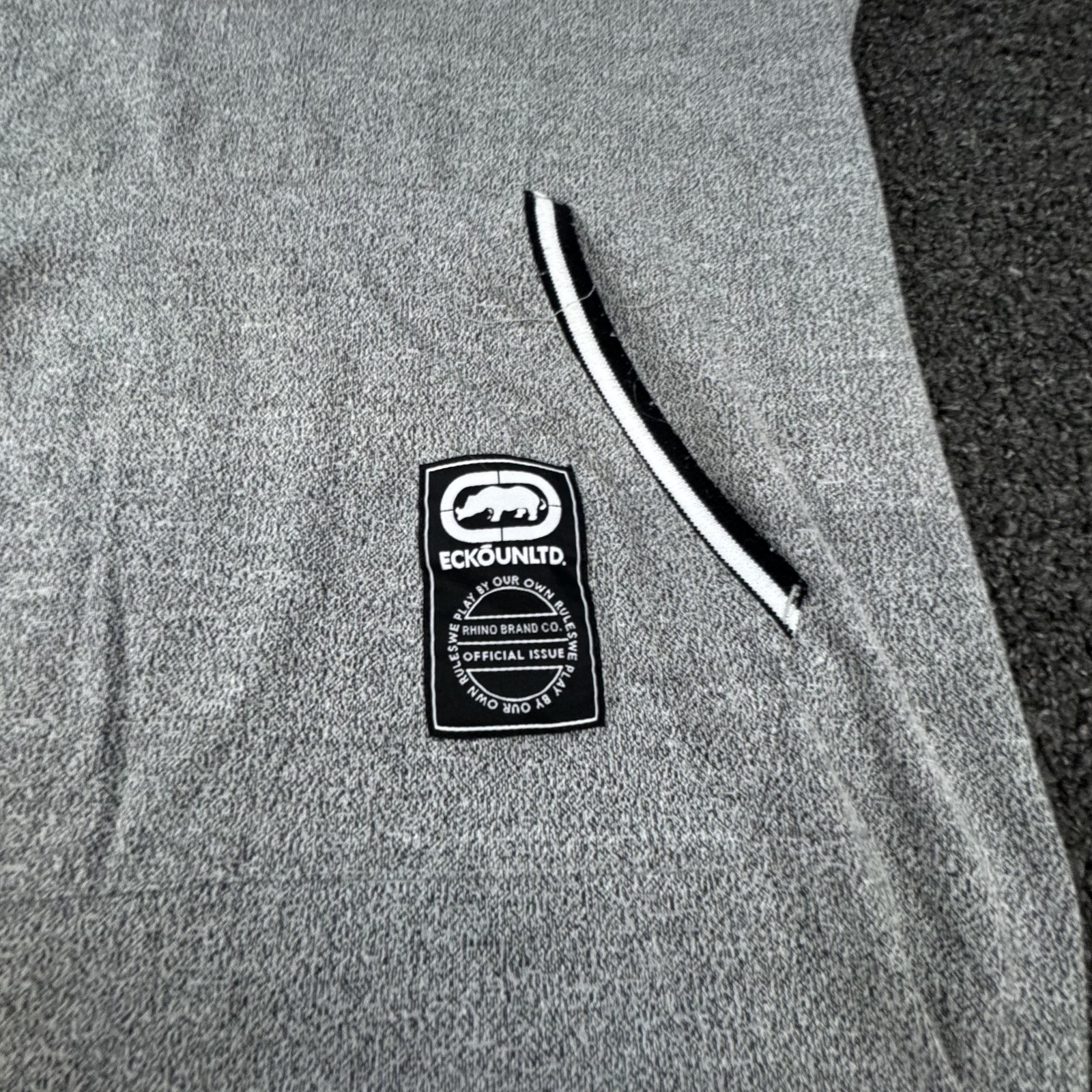 Ecko Unltd Shirt Mens Small Gray White Hooded Short Sleeve Kangaroo Pocket Logo gallery
