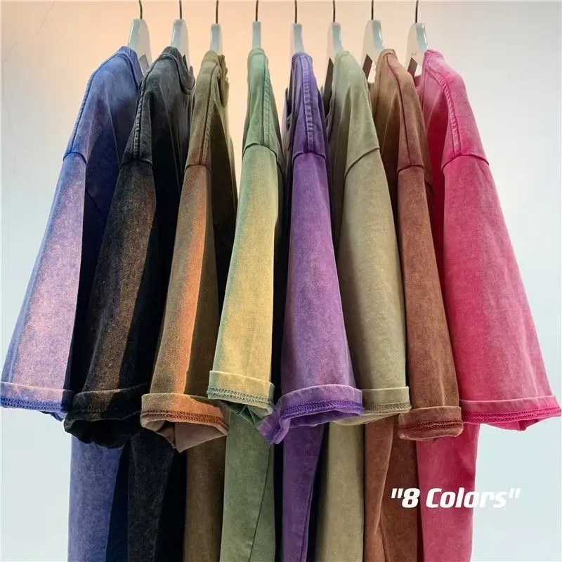 Men's Oversized Vintage Washed T-Shirt Heavyweight Cotton Loose Streetwear Tee gallery